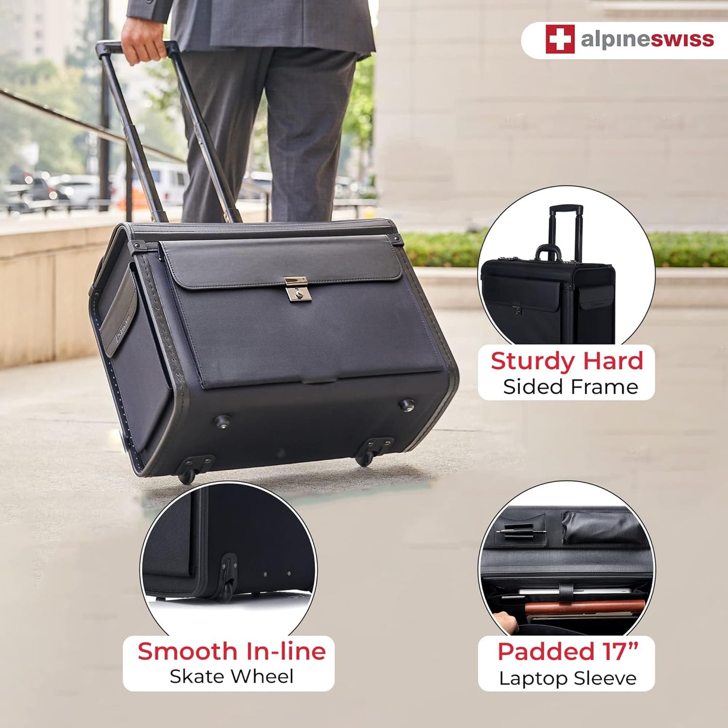 Alpine Swiss Rolling 17" Laptop Briefcase on Wheels Attache Lawyers Case Legal Size