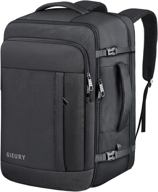 Carry On Backpack, 50L Travel Backpack, Luggage Backpack TSA Flight Approved Laptop Backpack for Men & Women, Large Expandable 40L Daypack Lightweight Business Weekender Bag, Black