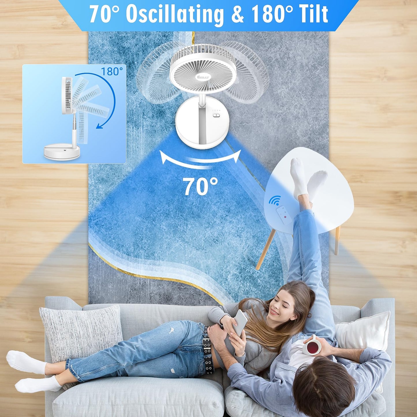 Portable Foldable Rechargeable Oscillating Fan - 8.6" 8000mah Remote Fan