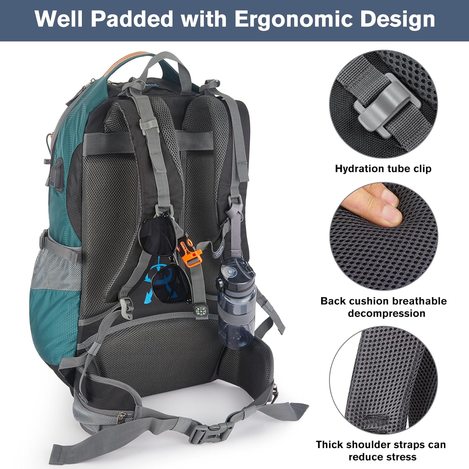G4Free 50L Hiking Backpack Waterproof Daypack Outdoor Camping Climbing Backpack with Rain Cover for