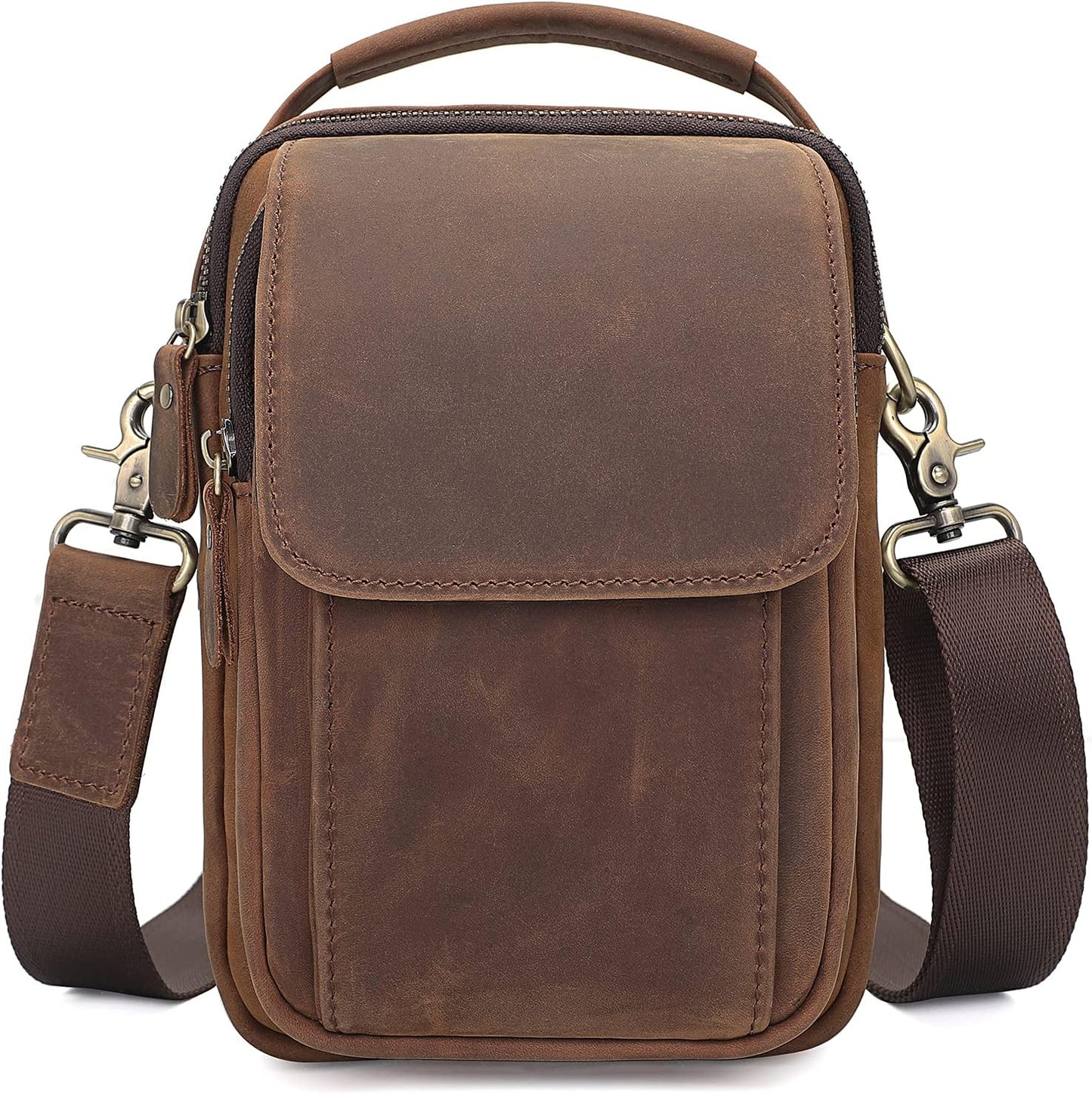 Augus Leather Small Messenger Bag For Men Crossbody Handbag Shoulder Sling Travel Bags for Men Purse Daypack Magnetic Buckle
