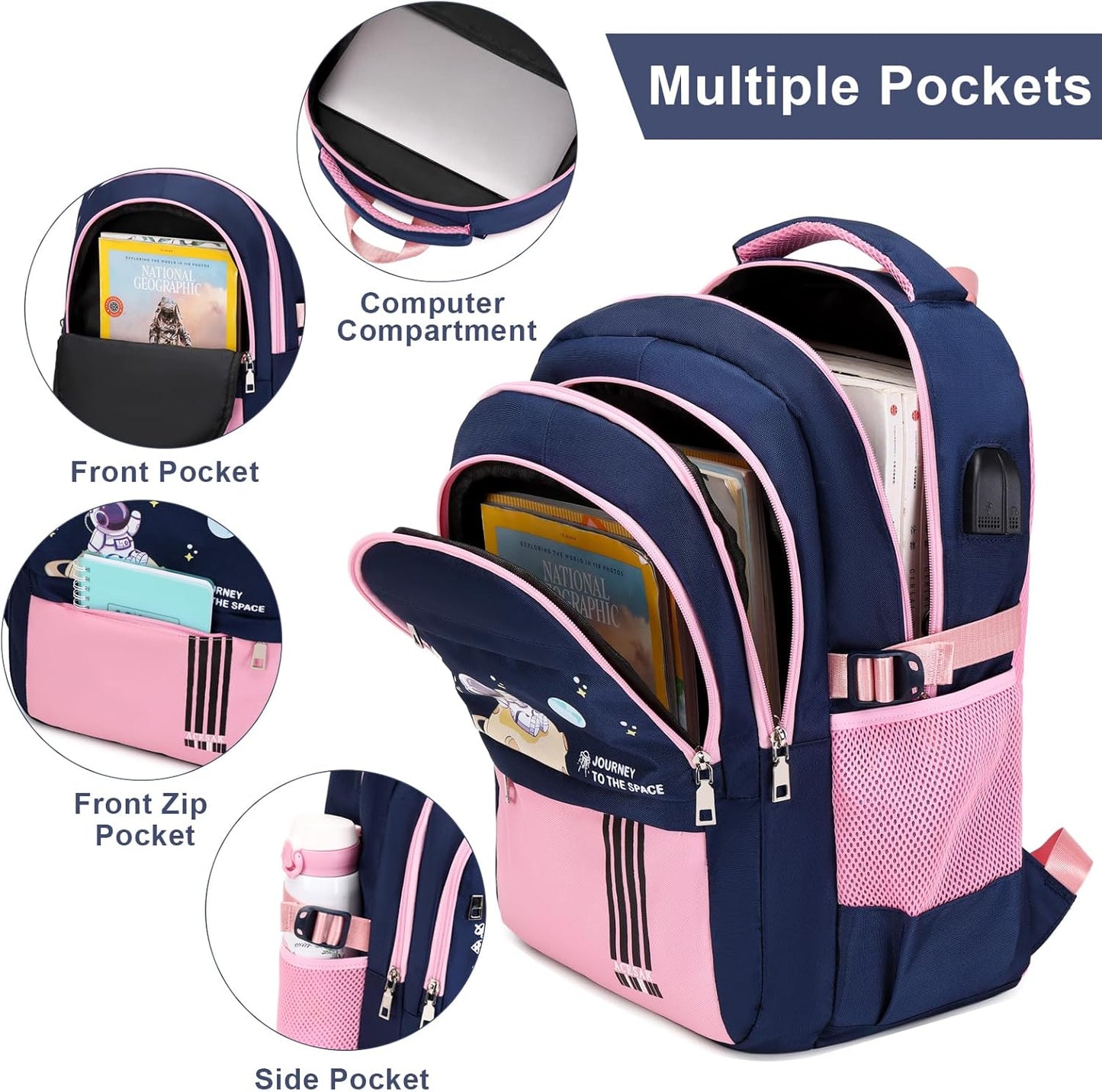 Backpack for Girls - Girls Backpack Schoolbag for Kids Children Teens Elementary Middle School Bags, Waterproof Lightweight Kids Bookbag Backpacks Casual Daypack with Lunch Bag Set
