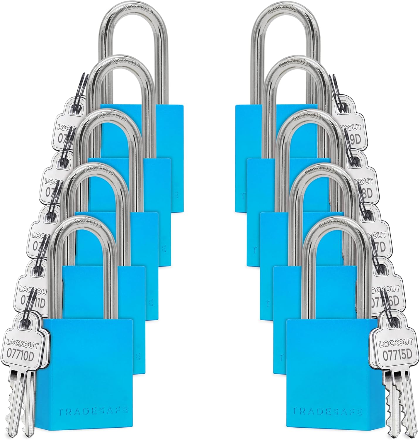 TRADESAFE Lockout Tagout Locks Set - 10 Blue Aluminum Loto Locks, Keyed Different Lock Out Tag Out Padlocks, 2 Keys Per Lockout Padlock, OSHA Compliant