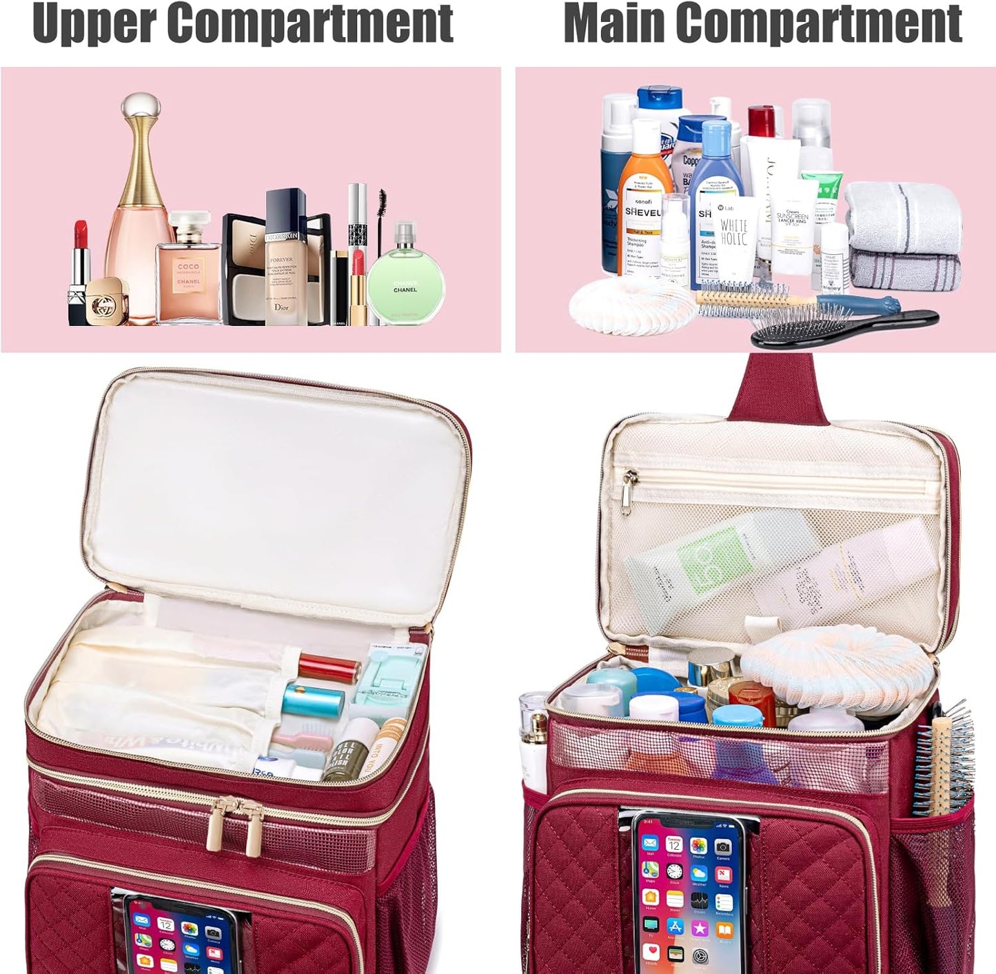 Large Toiletry Bag for Women Men,Bathroom Bag,Water Resistant Shower Bag,Makeup Bag,Portable Shower Caddy for College Dorm,Hanging Travel Toiletry Bag with Transparent Waterproof Phone Pocket
