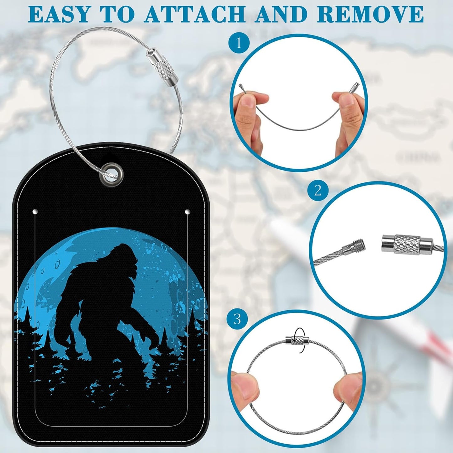 2 Pack Luggage Tag for Suitcase Sasquatch Leather Suitcase Tags with Privacy Name ID Label and Stainless Steel Loop for Travel Bag