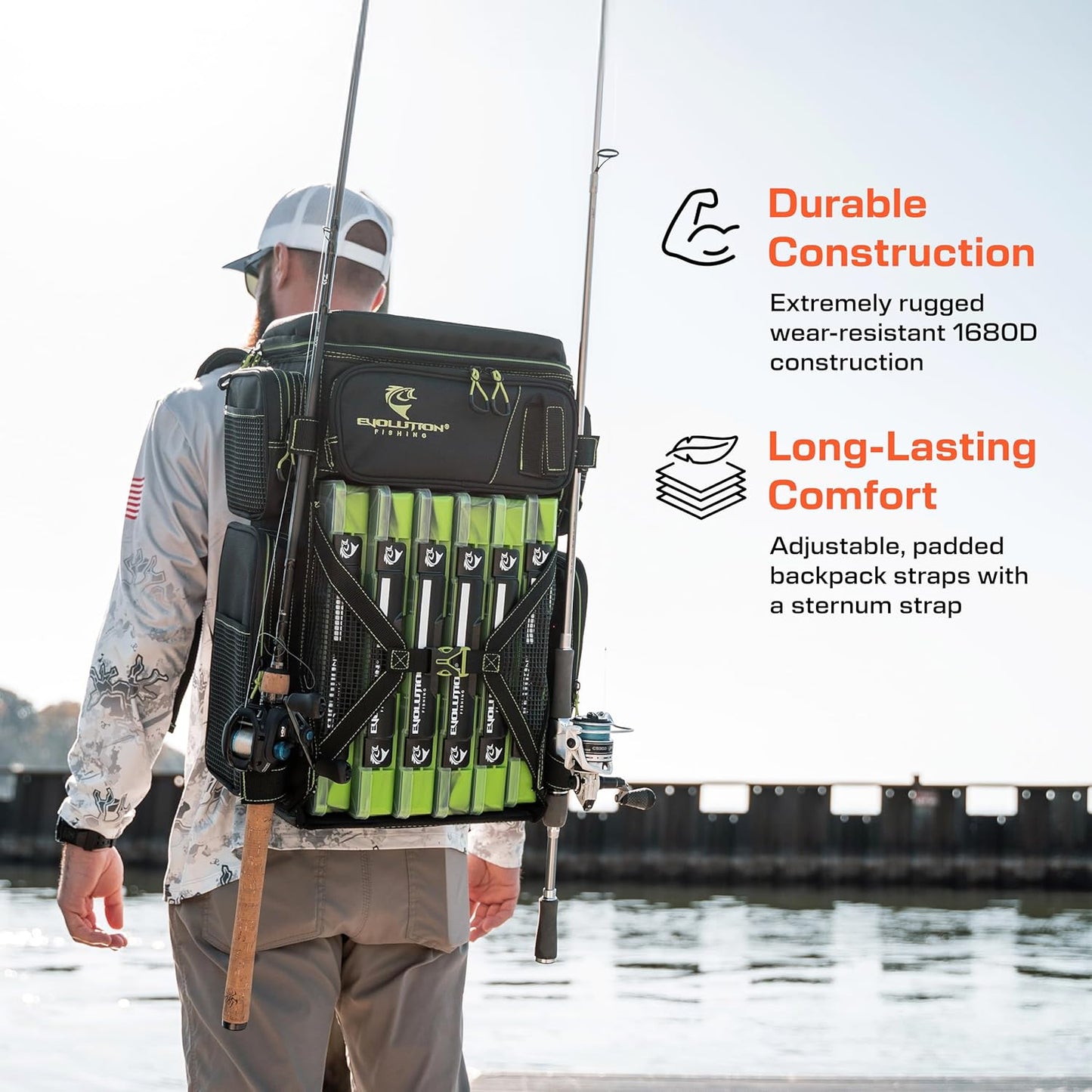 Evolution Fishing Drift Series Tackle Backpack – 3600, Outdoor Rucksack w/ 6 Fishing Tackle Trays, Heavy Duty