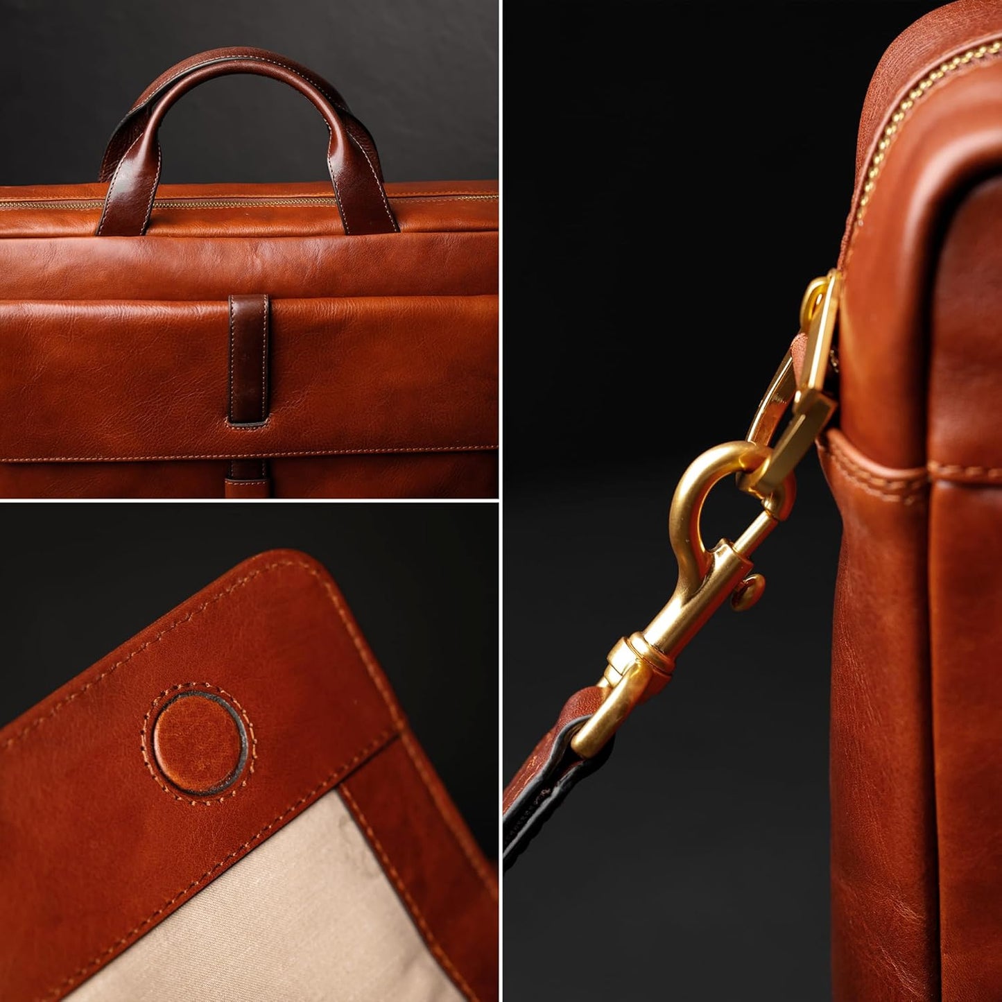 Time Resistance Leather Briefcase - Italian Handmade Leather Laptop Bag - Handbag for Men and Women