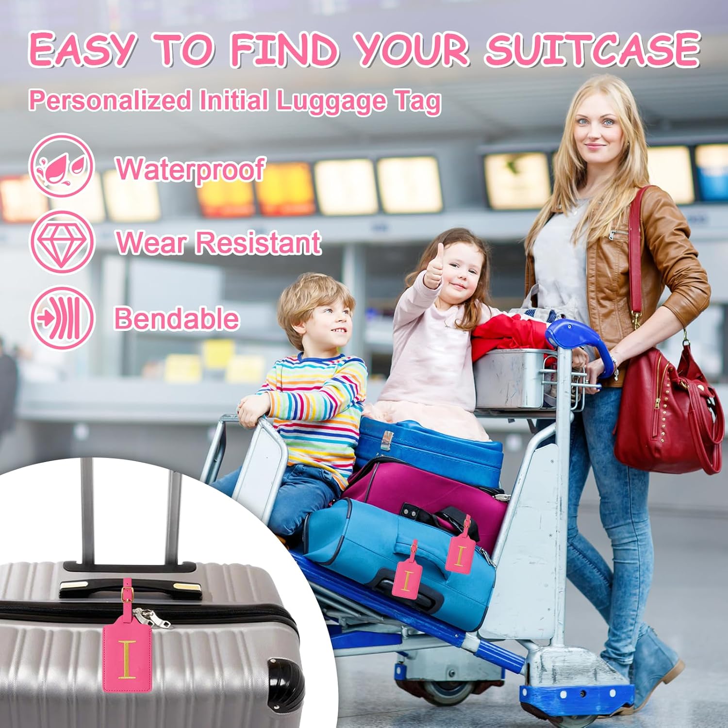 Initial Letter Luggage Tags for Suitcases, Embroidered Monogrammed Suitcase Luggage Identifier Name