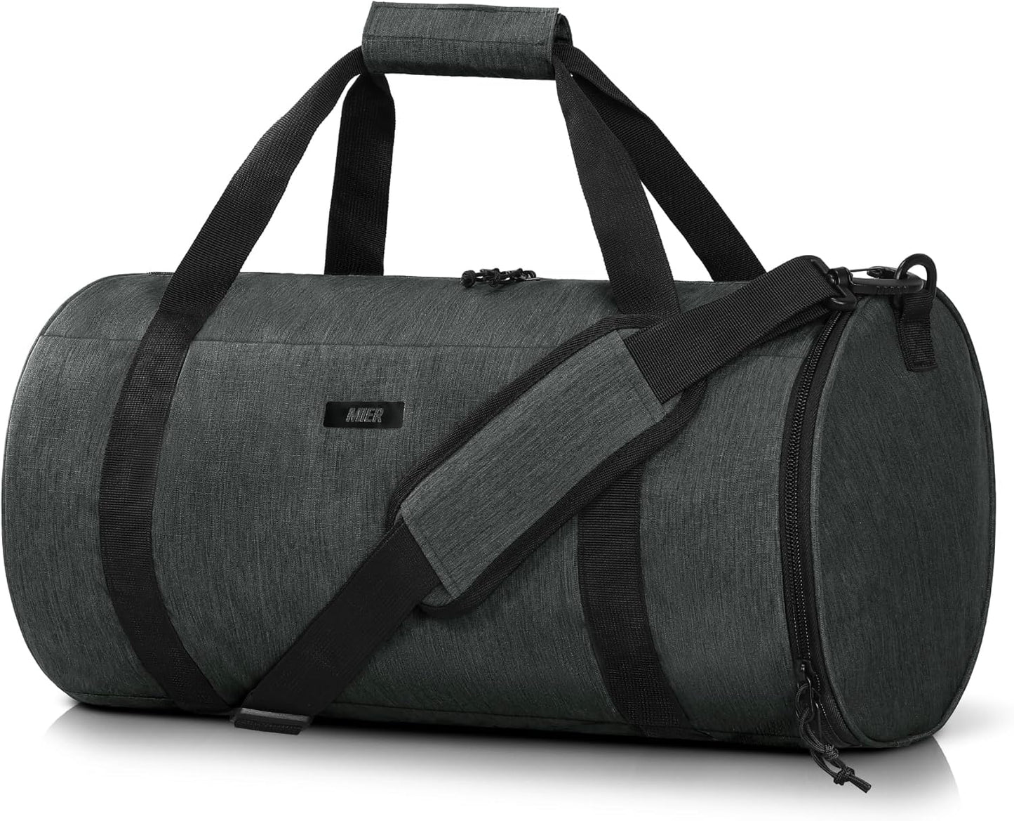 MIER Gym Bag Round Duffle Bag with Shoe Compartment & Wet Pocket, Lightweight Carry on Duffel for Men Women Workout Fitness Travel Sports, 24L, Dark Gray