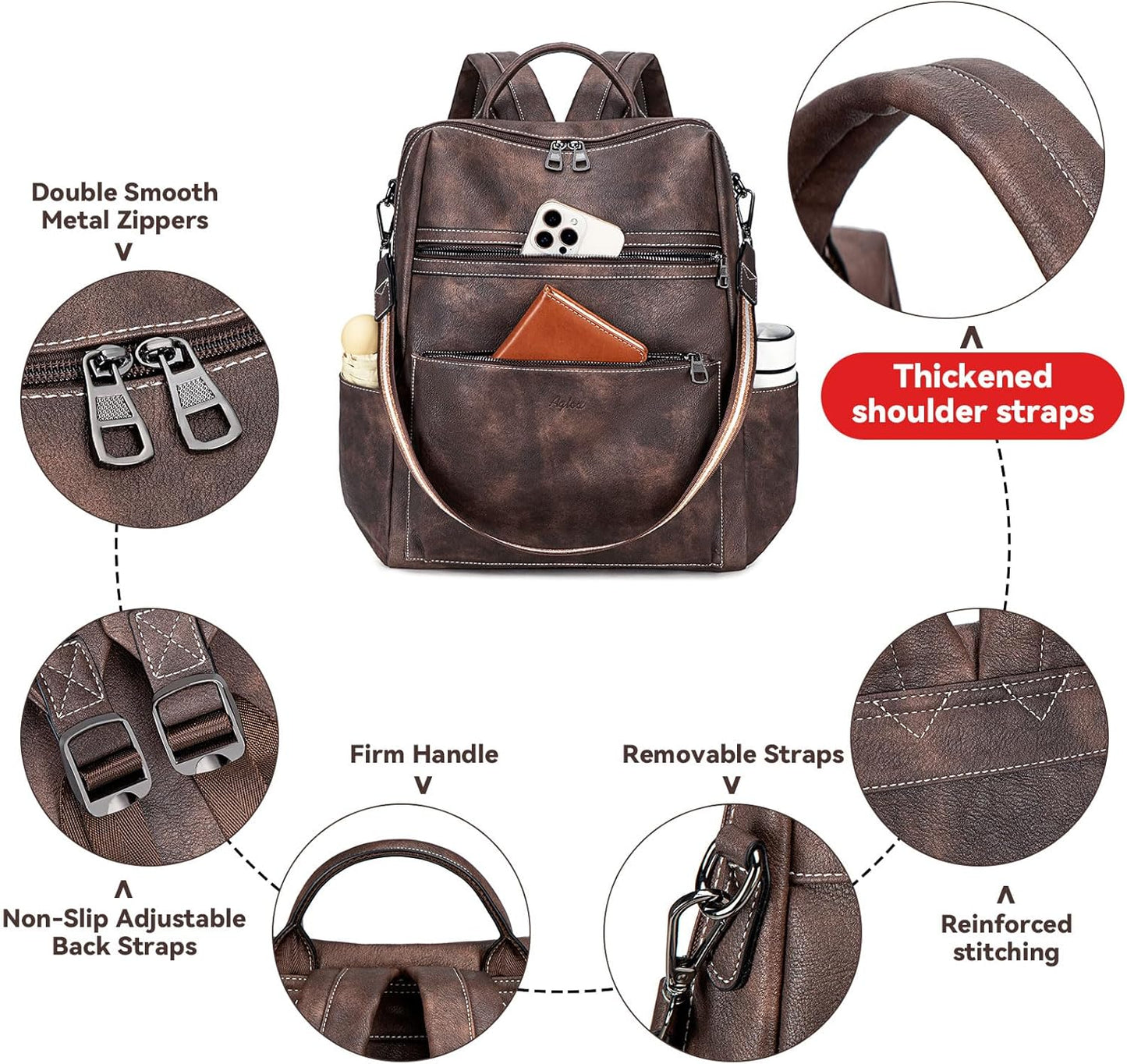 Vegan Leather Laptop Backpack for Women 15.6 Inch Work Backpack Purse for Travel College