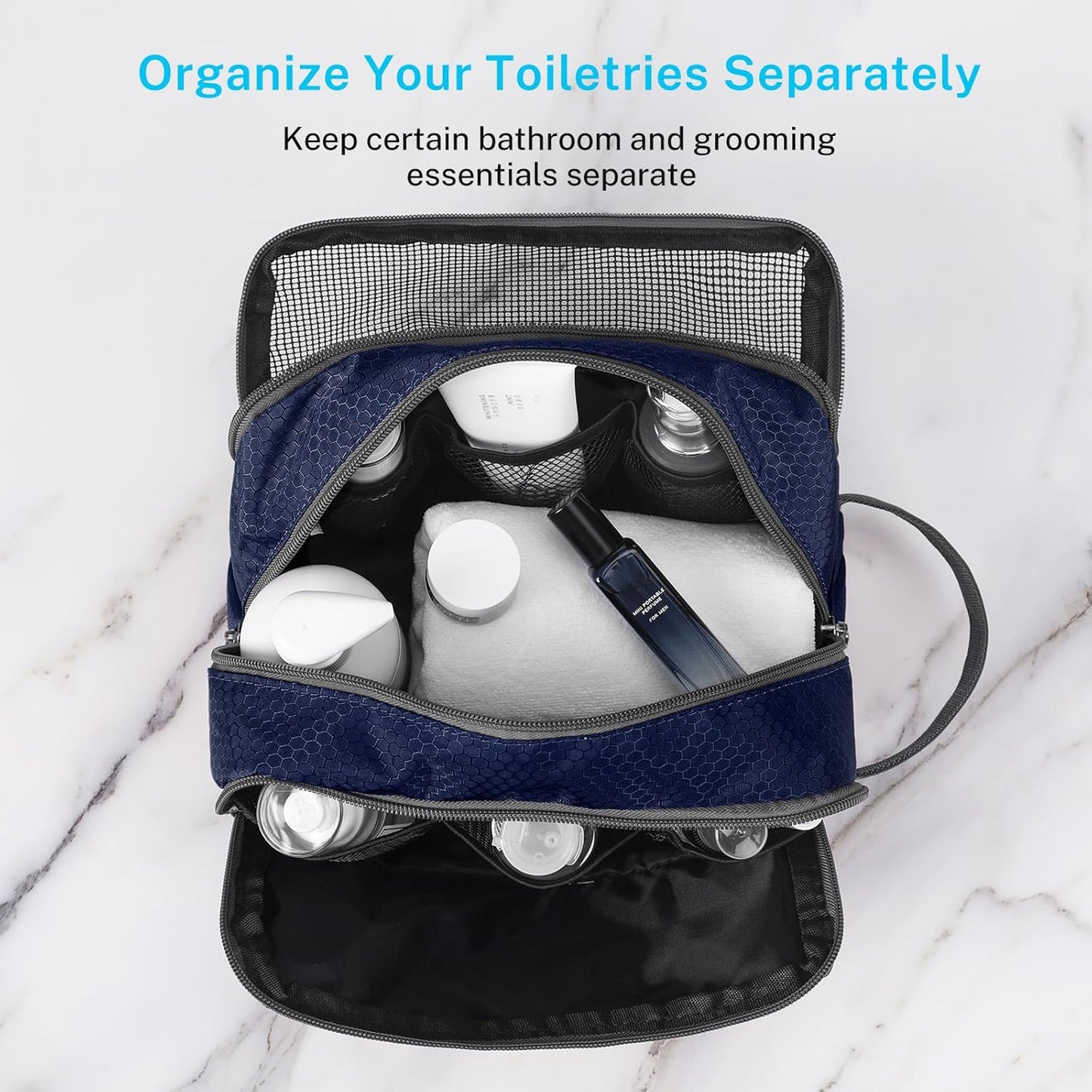 Gonex Travel Toiletry Bag Nylon, Shaving Bag Toiletry Organizer Deep Blue
