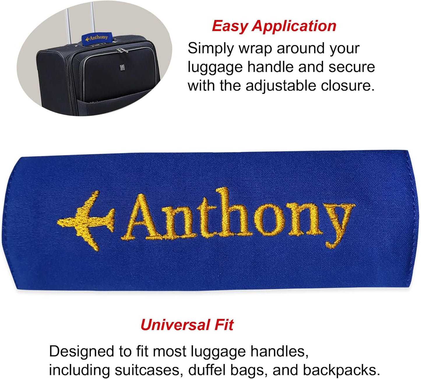Personalized Luggage Handle Wrap Finder | Custom Embroidered Icon Monograms or Short Text ID Tag | Cover Identifier Marker for Suitcase or Bag | Grips Accessories for Travel by ACORD EU (Royal Blue)