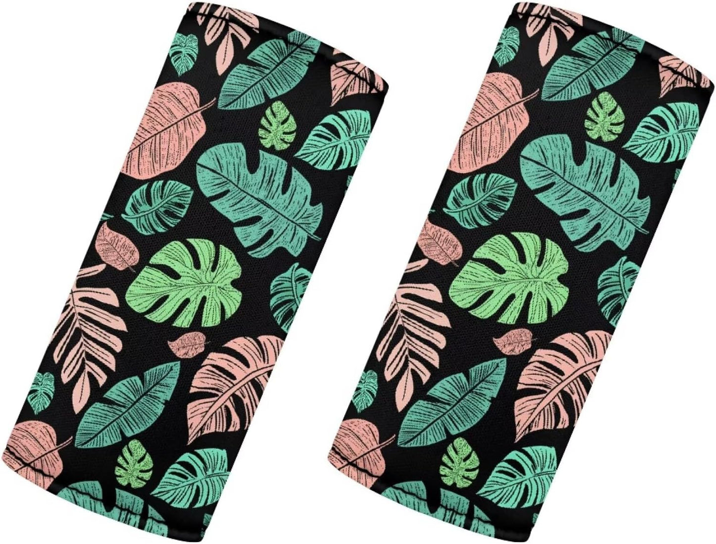 Palm Leaf Luggage Handle Wrap Grip for Suitcase,2 Pack Luggage Identifiers Marker Soft Trolley Case Grip Cover Set Leaf Print