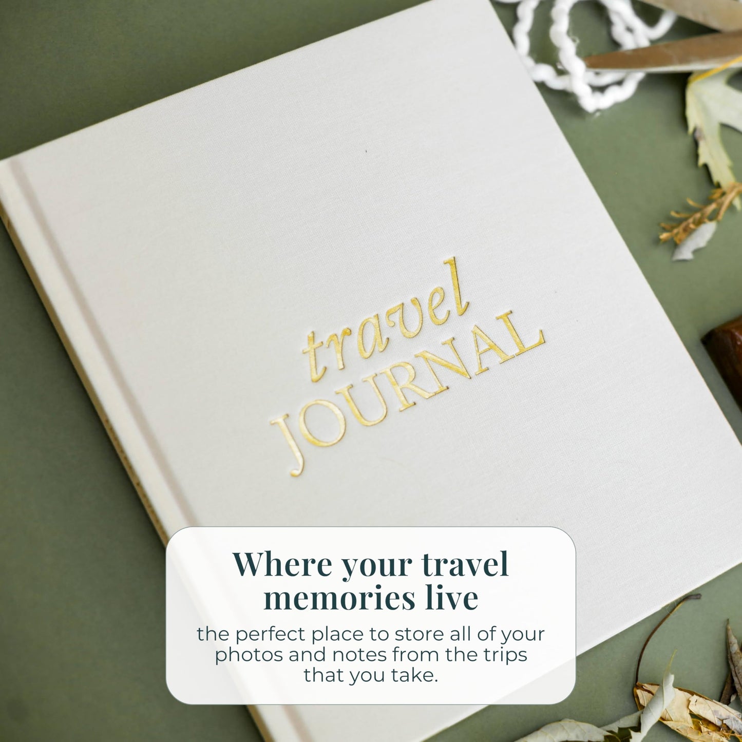 Duncan & Stone Travel Journal with Prompts, Linen Hardcover, Sage Green
