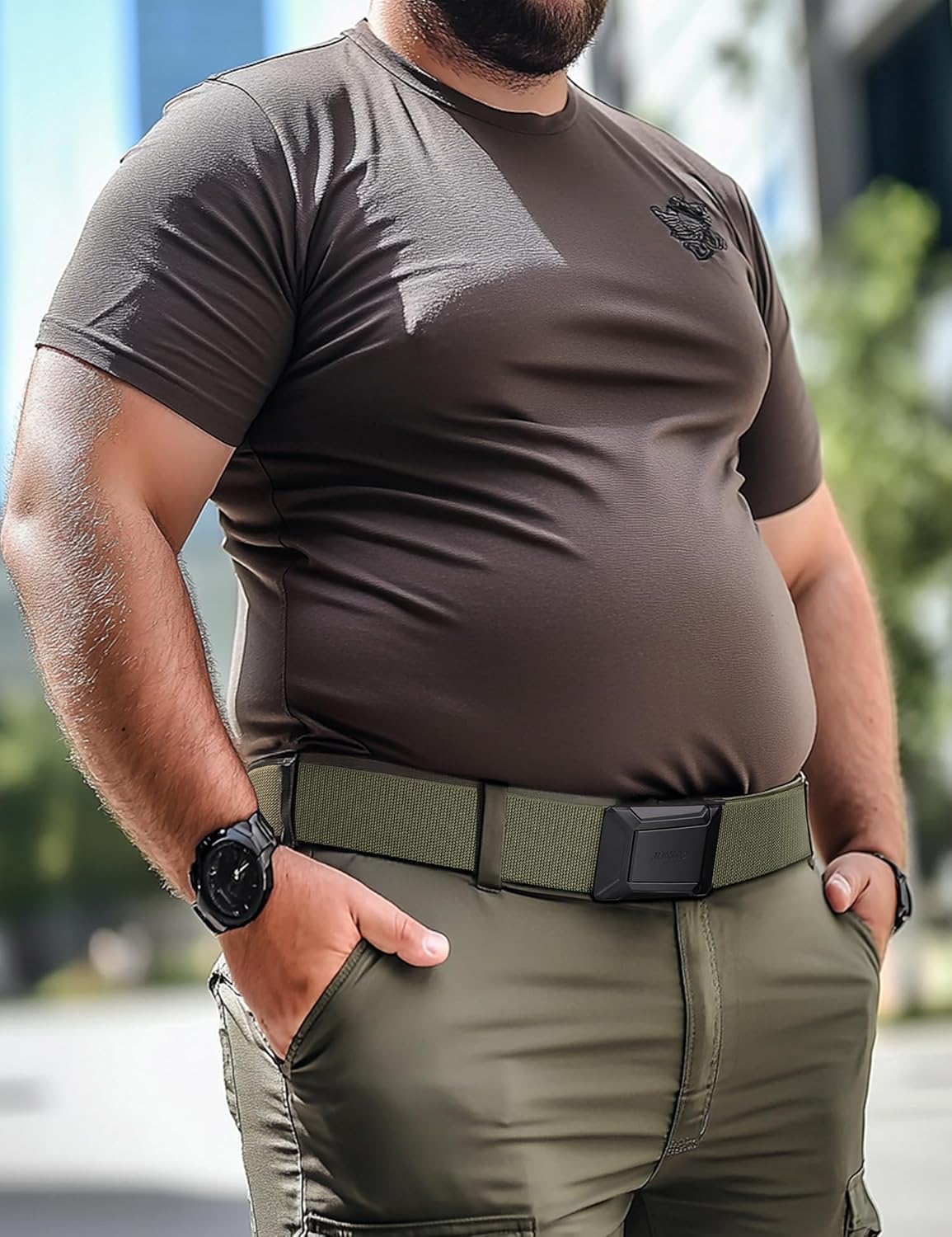 JUKMO Stretch Tactical Belt for Men, Military Work Rigger Hiking 1.5" Elastic Nylon Web Ratchet Quick Release Belt
