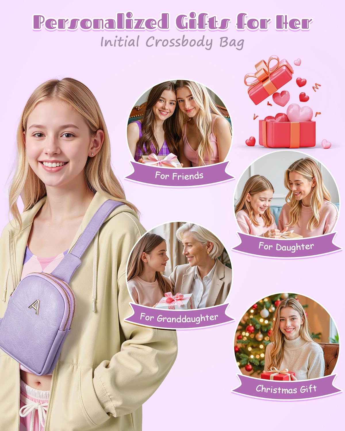 Gifts for 6 7 8 9 10 11 12 13 14 15 16 Year Old Girls, Initial Cross Body Fanny Pack, Cute Sling
