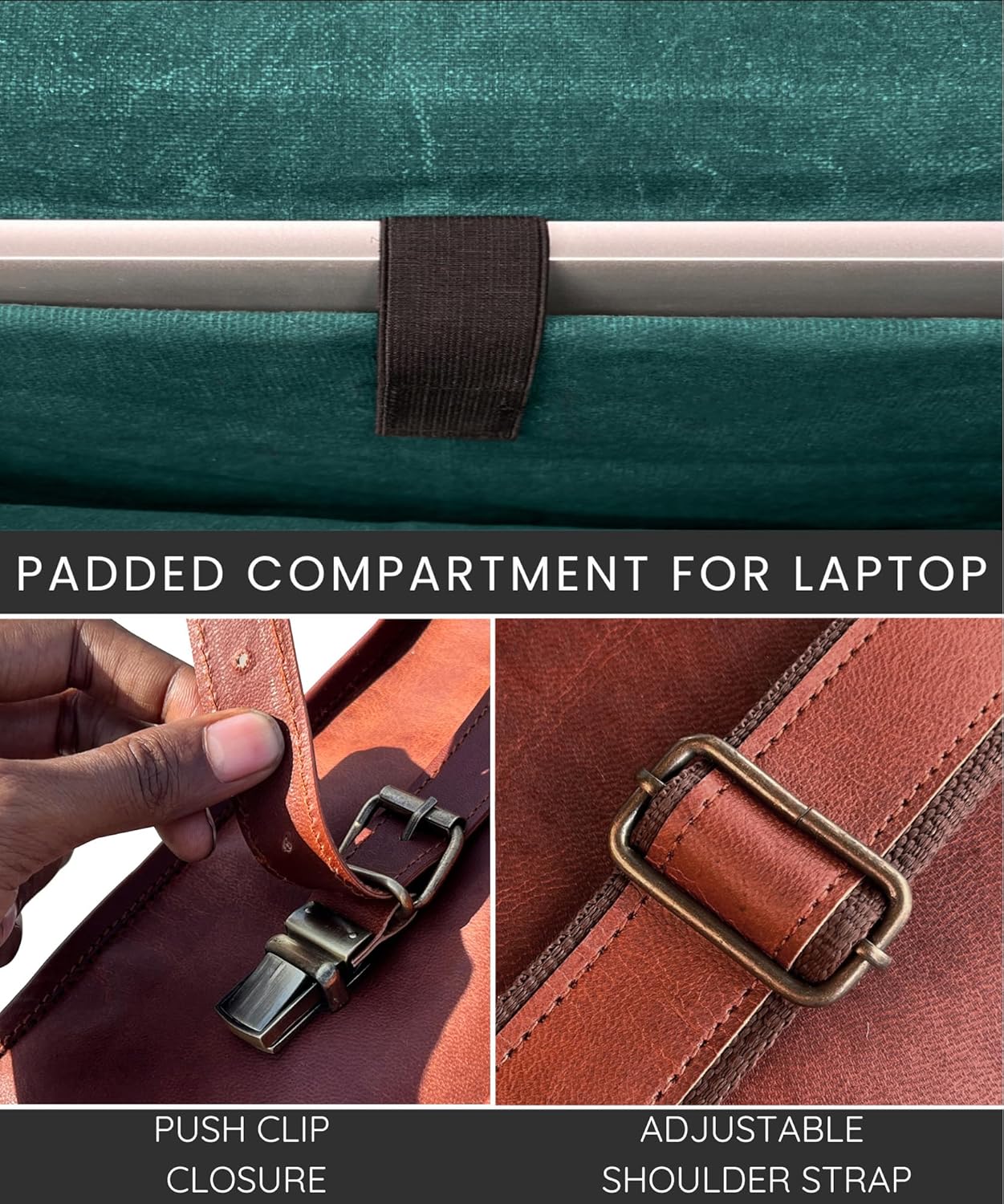 Leather Messenger Bag for Men - 16" Full Grain Leather Laptop Briefcase - Vintage Computer Satchel Travel Crossbody Bag for Office & Work
