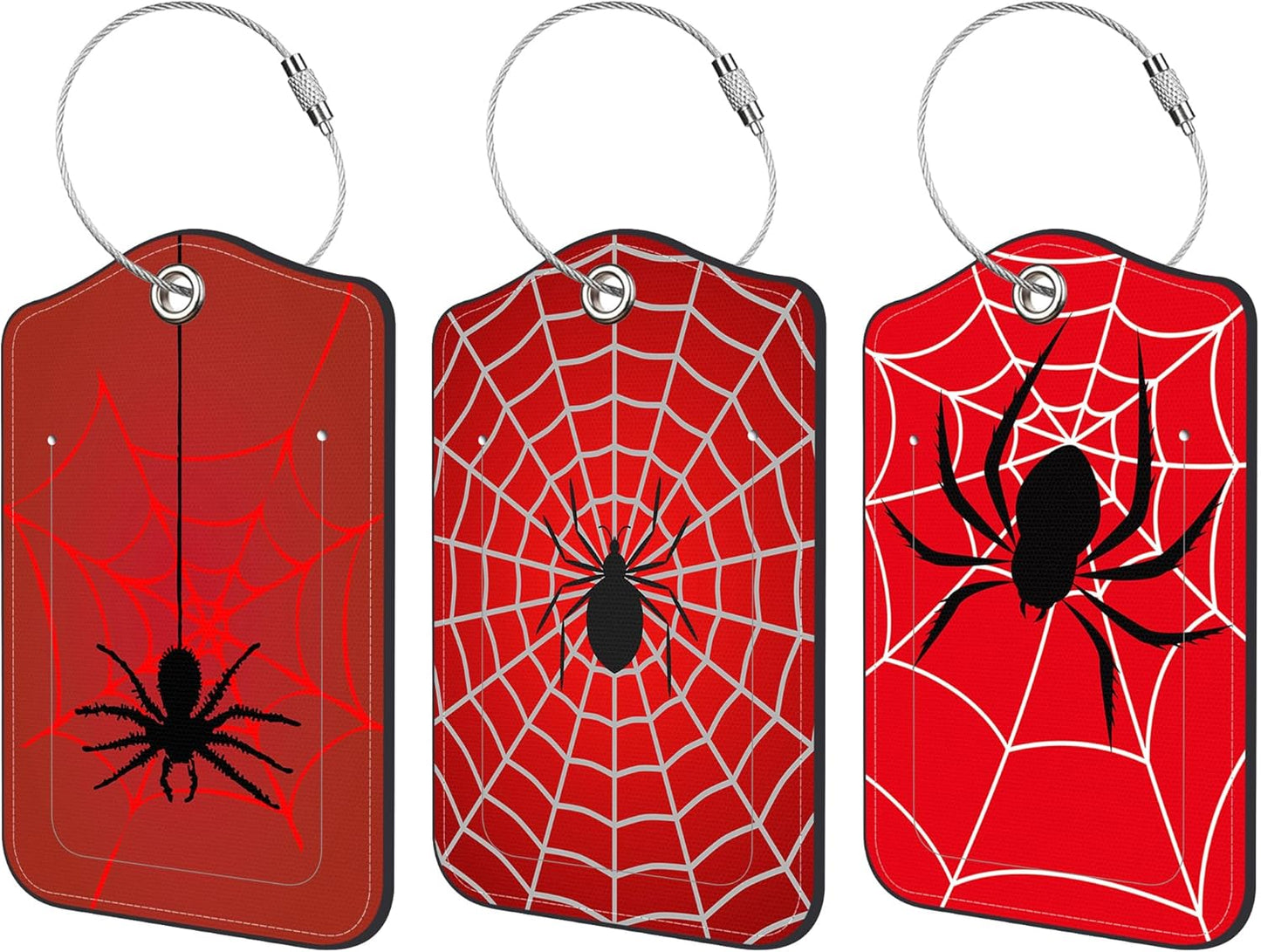 3 Pack PU Leather Luggage Tag for Suitcase Spider and Spider Web Suitcase Tags with Privacy Name ID Label and Stainless Steel Loop for Travel Bag