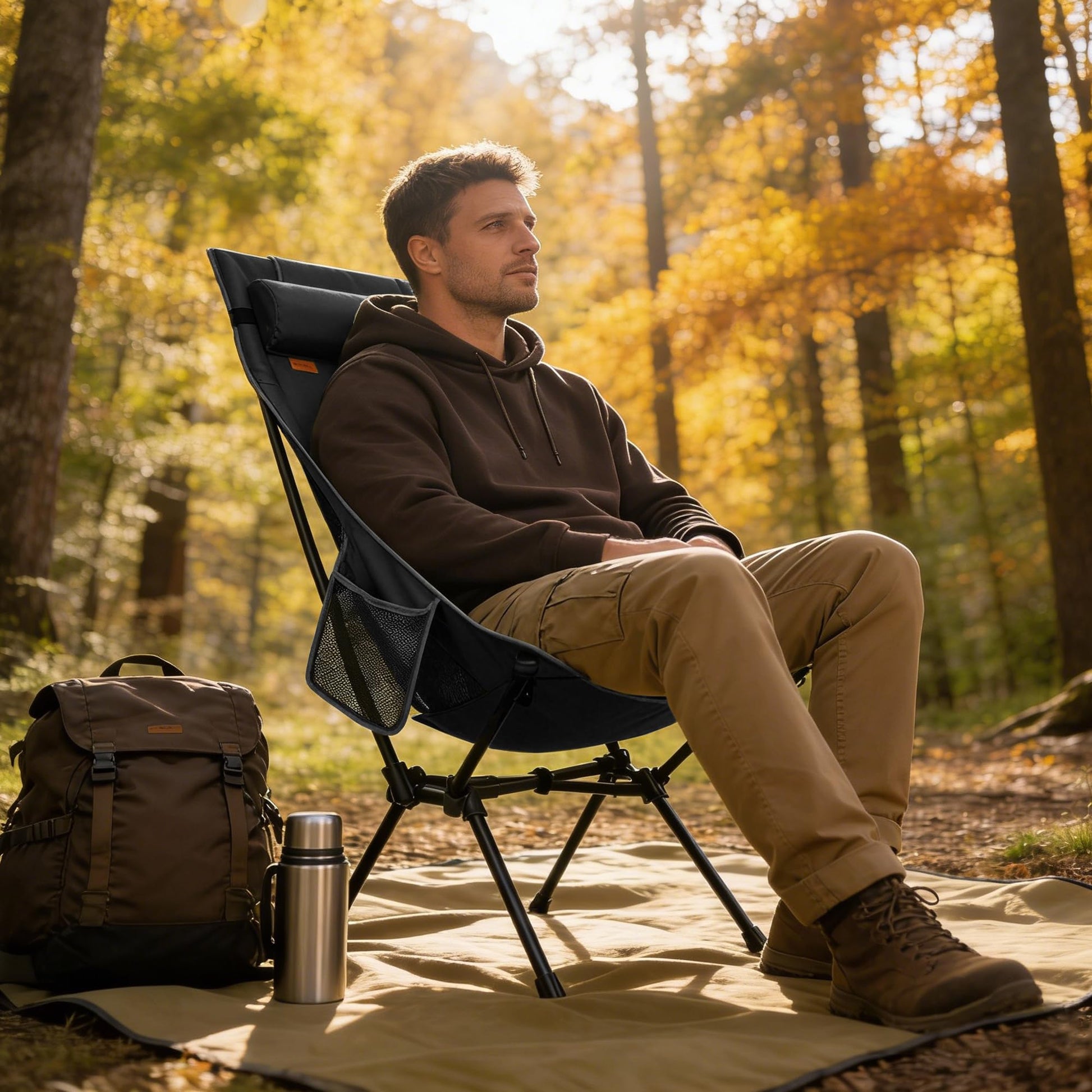 TOBTOS Portable High Back Camping Chair, Support 440 lbs, Ultralight Folding Chair with Head