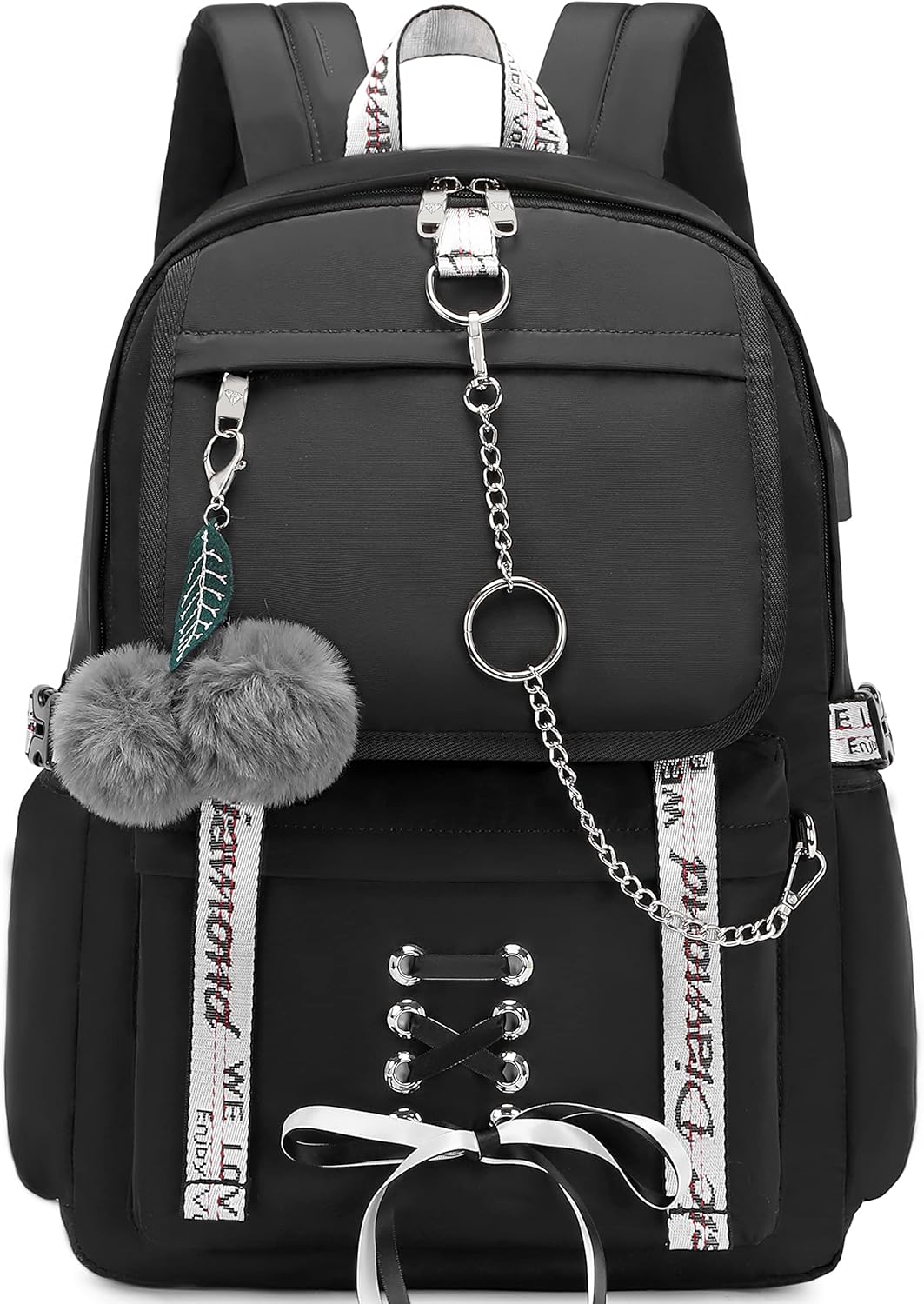 School Backpacks for Girls Backpack with Lunch Box Cute Kids Backpack for School Girls Teens Bookbag Set (Black)