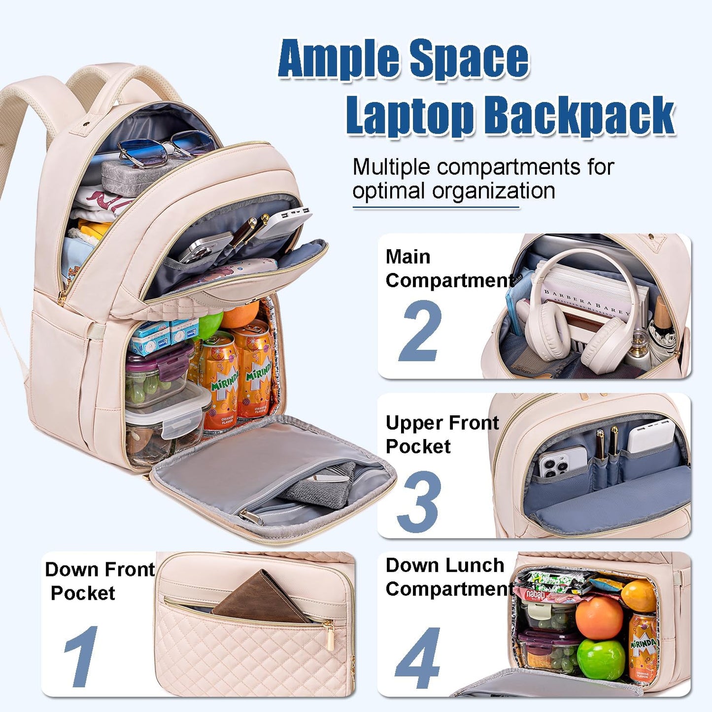 Weitars Lunch Backpack, Insulated Cooler Backpack 15.6 Inch Laptop Backpack For Women Men For Women Nurses Teacher Gifts for College Work Beach Camping Picnics Travel