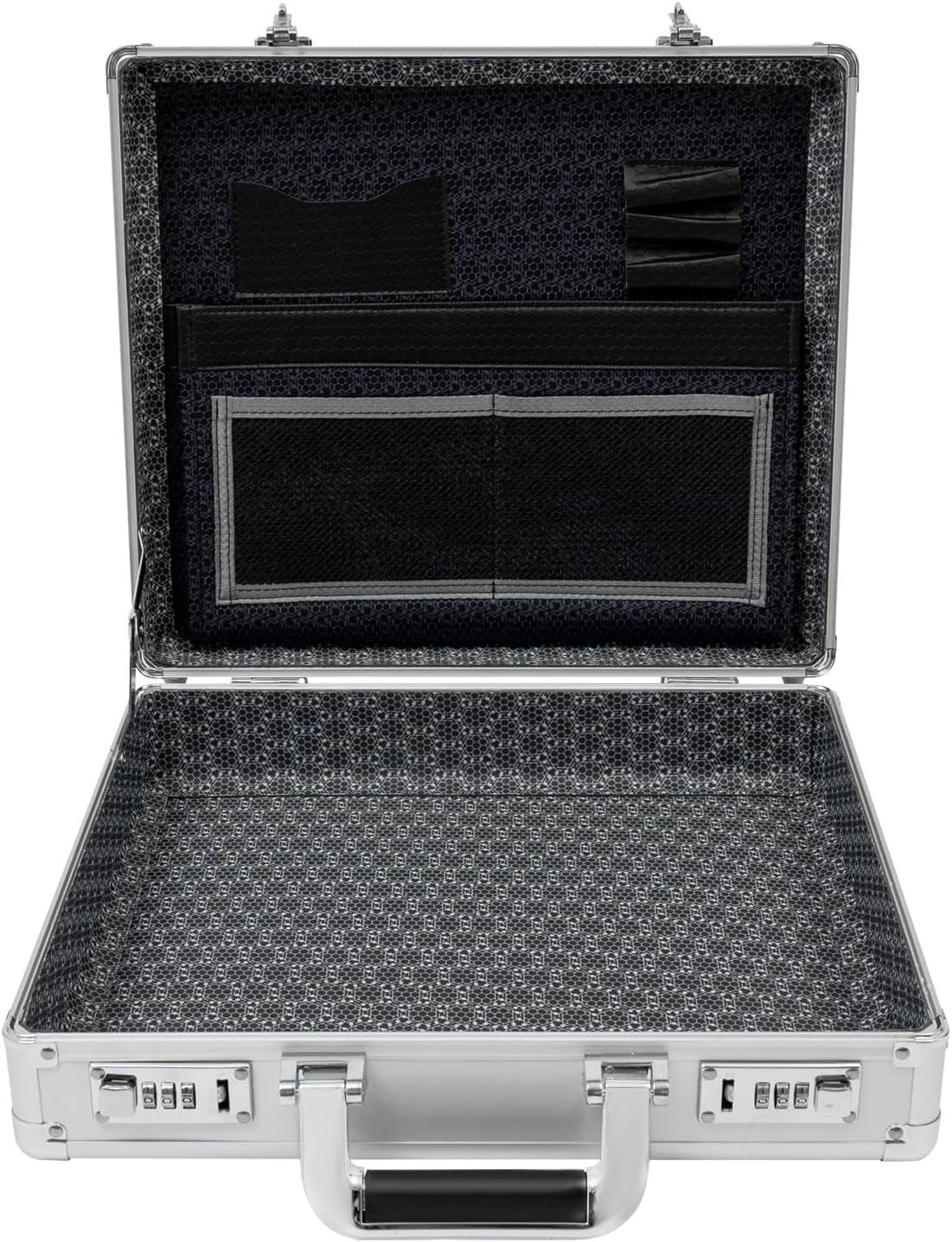 Locking Briefcase, Metal Briefcase w/Strap, Hard Aluminum Carrying Case for Documents/Laptops/Cell Phones