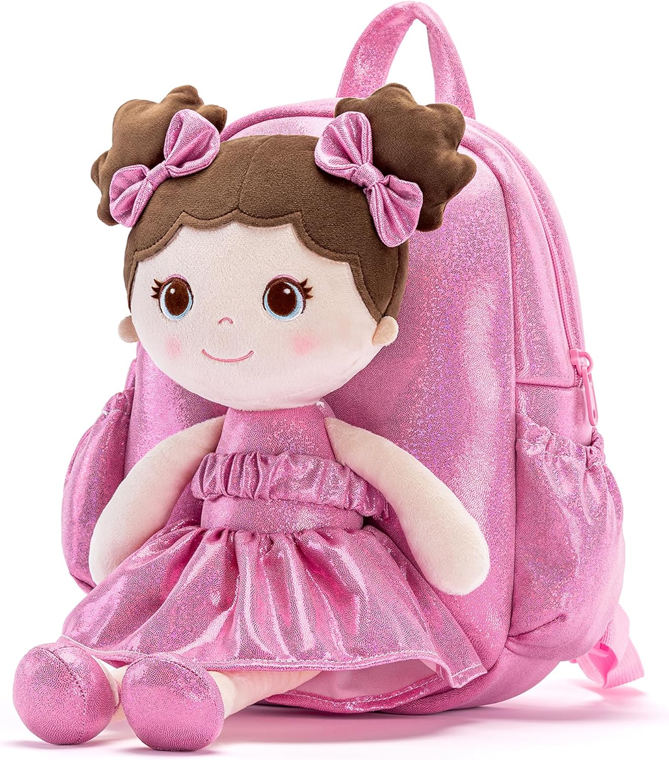 Lazada Toddler Backpack - Baby Girl Gifts Curly Fingerprints Plush Doll Dress Backpack - Fashion Girls Curly Rolled Fingerprints Series - Peach 11 Inches