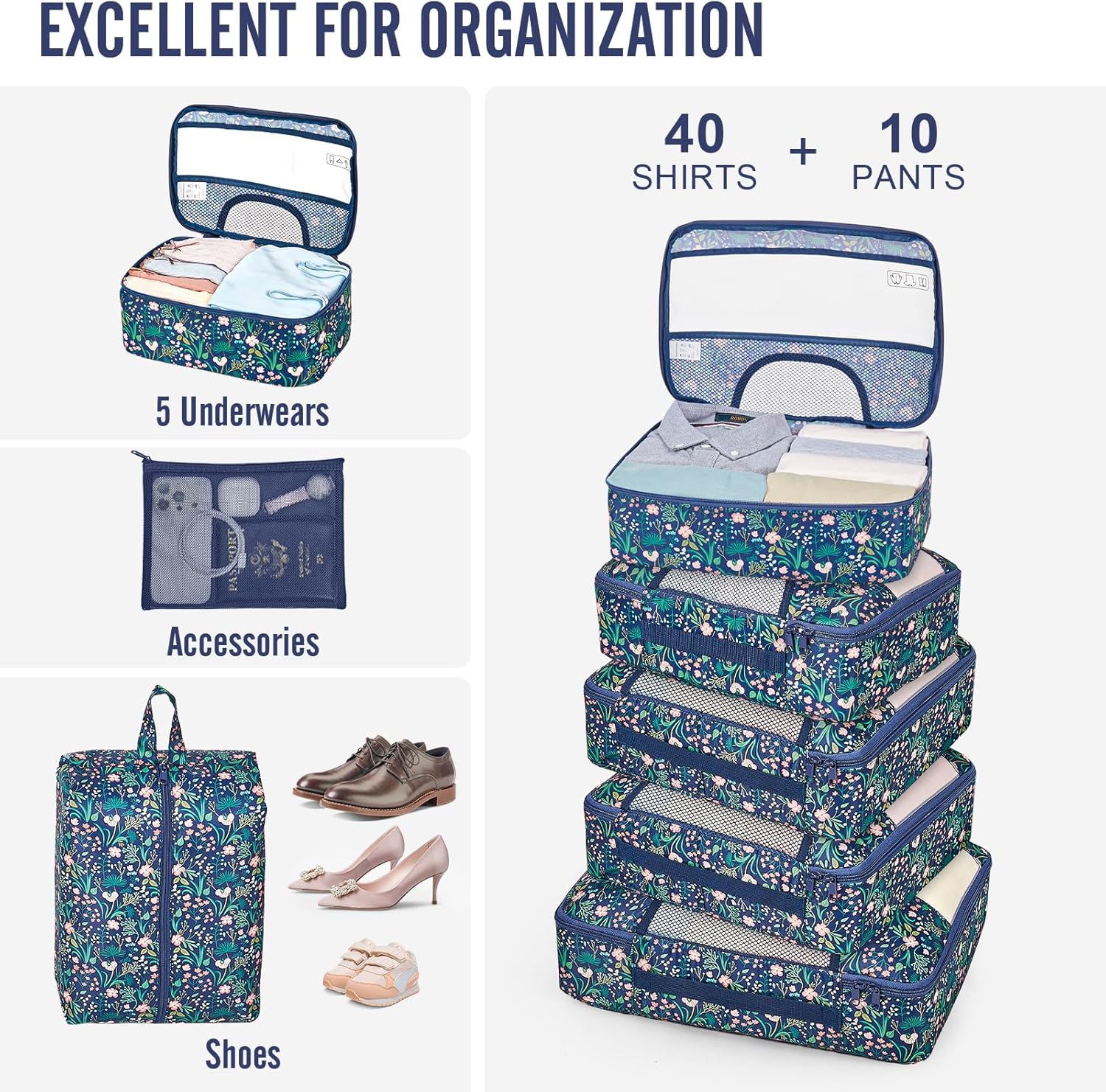 Veken 10 Set Packing Cubes for Travel Essential, Suitcase Organizer Bags in 4 Sizes, Carry-On