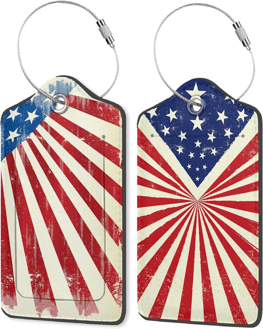 American Flag Luggage Tags, 2 Pack Travel Cruise Tags for Suitcases, Cute Identifiers with Privacy Flap, Baggage Tags for Women Men Kids Luggage Backpack Handbag