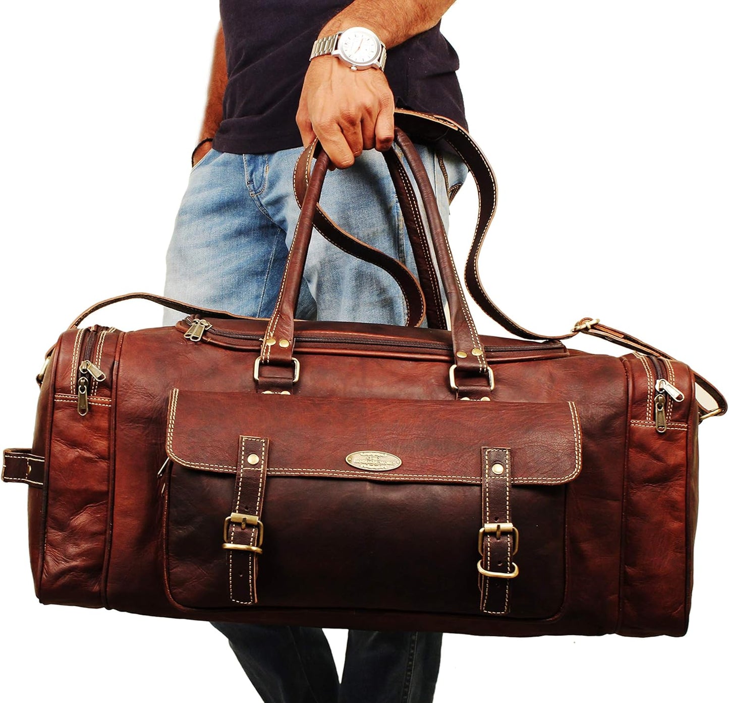 Men’s Gym Sports Overnight Weekender Bag Leather Travel Bags For Men Vintage Leather Duffle Bag