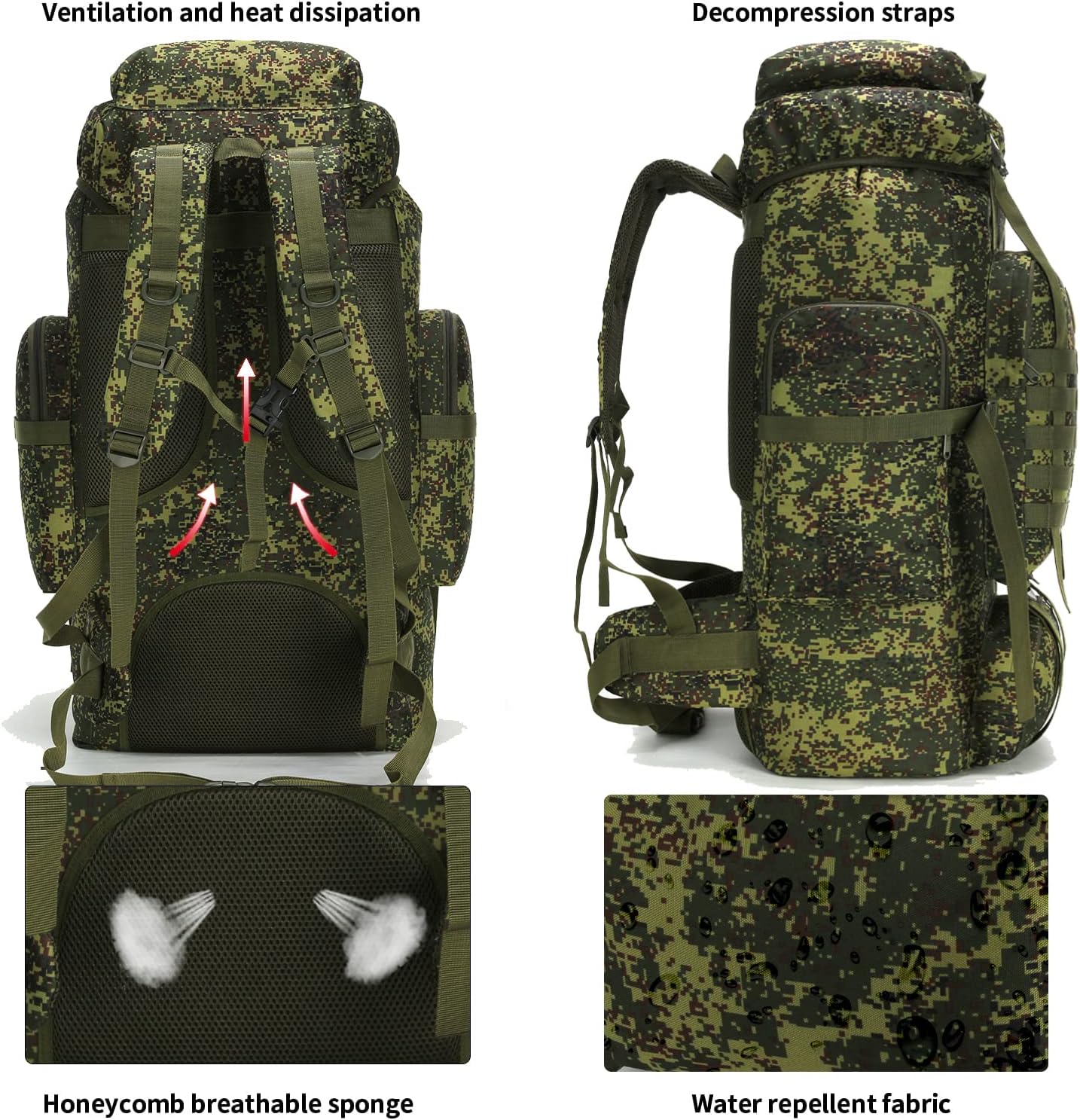 Hiking Backpack for Men 70L/100L Camping Backpack Military Rucksack Molle 3 Days Assault Pack for