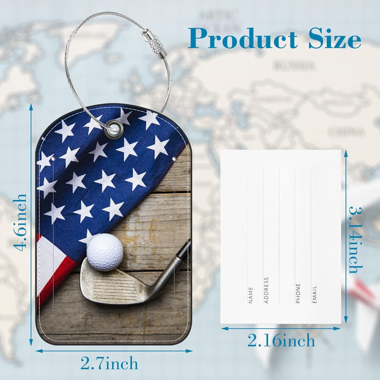 2 Pack Luggage Tag for Suitcase Flag Golf Leather Suitcase Tags with Privacy Name ID Label and Stainless Steel Loop for Travel Bag