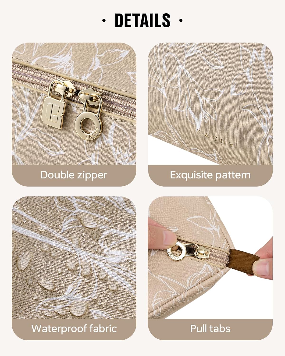 EACHY Travel Makeup Bag, Large Capacity Cosmetic Bags for Women, Waterproof Portable Pouch Open