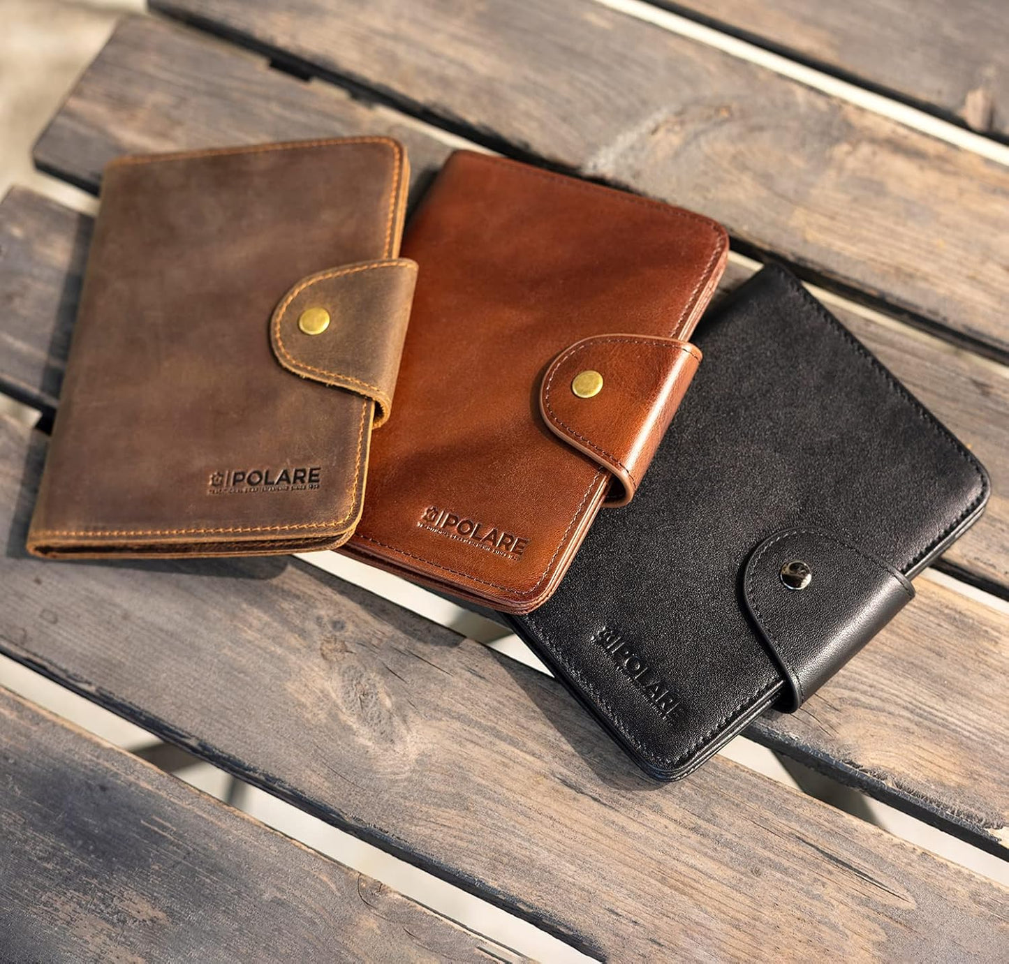 Polare Napa Leather Slim and Soft RFID Blocking wallet For Men Snap Bifold Travel Wallet Passport Holders 2 Passports (Black)