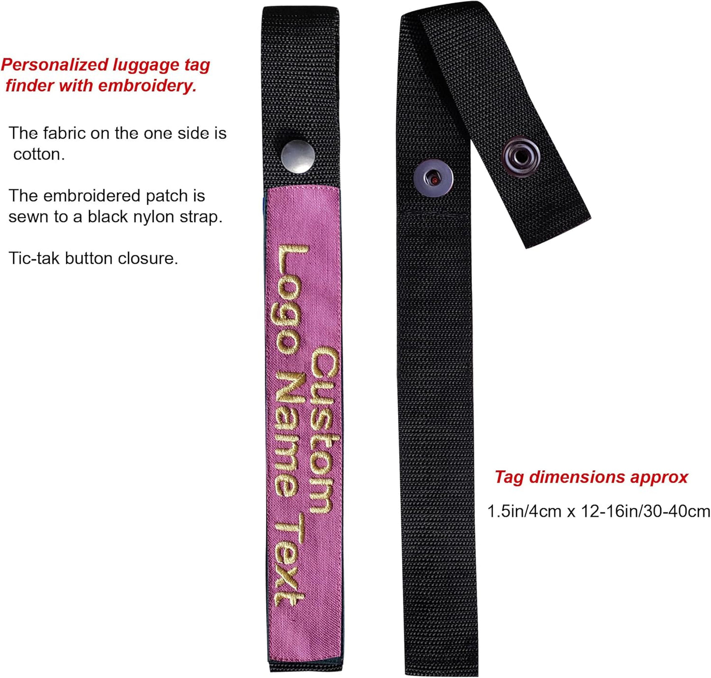 Personalized Luggage Handle Tag Finder | Custom Embroidered Icon Monograms or Short Text ID Tag | Cover Identifier Marker for Suitcase or Bag | Accessories for Travel by ACORD EU (Pink Tag)