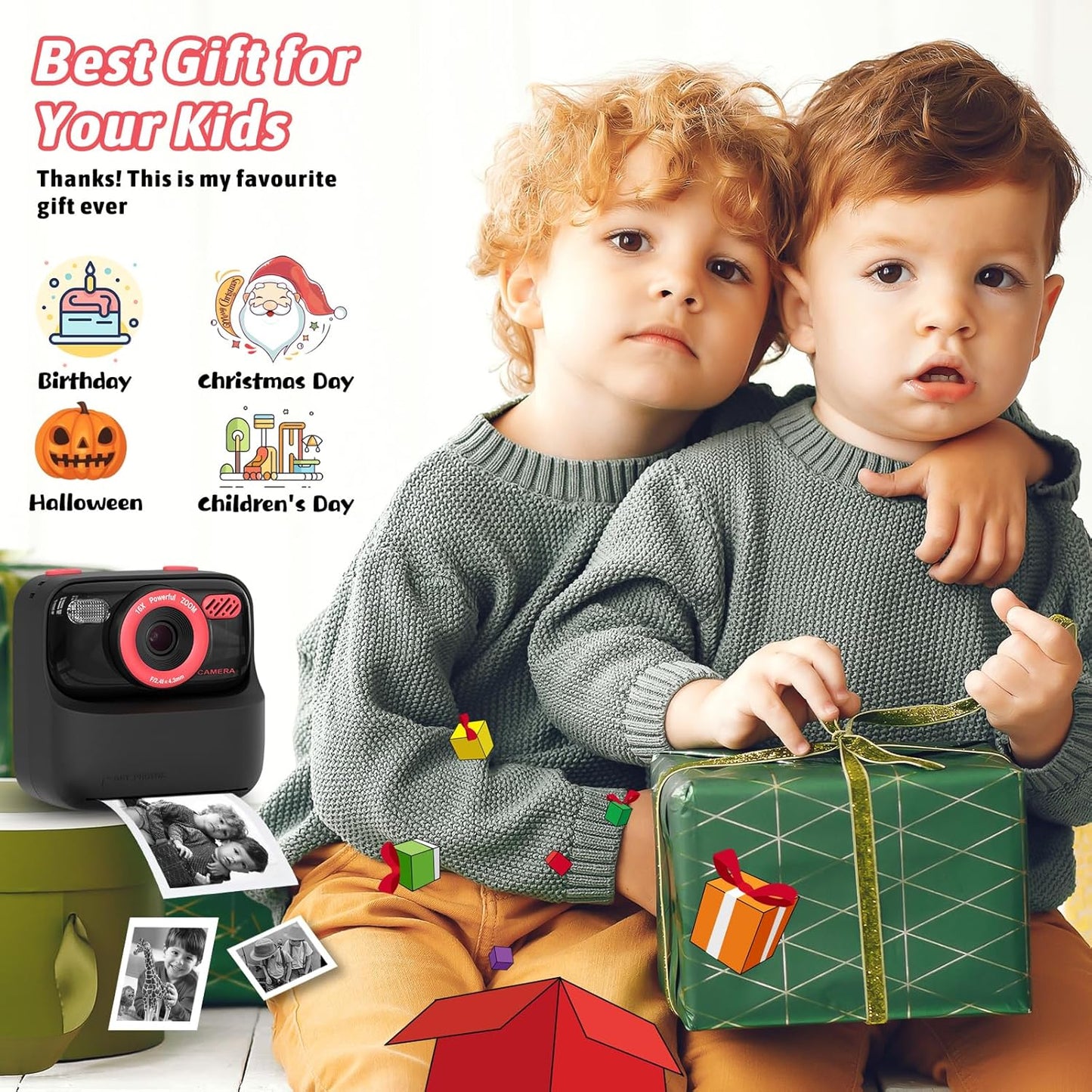 Kids Instant Digital Cameras for Boys and Girls, 1080P HD Dual-Lens Selfie Digital Camera with Print Paper & 32G Card, Christmas Birthday Gifts Toys for Toddler and Teenagers Age 3-16 Years Old