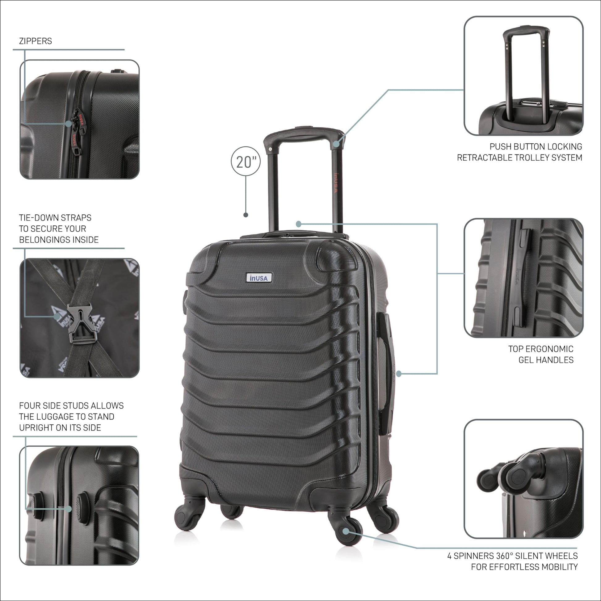 InUSA ENDURANCE 20-Inch Carry-On Hardside Spinner Luggage Lightweight Black