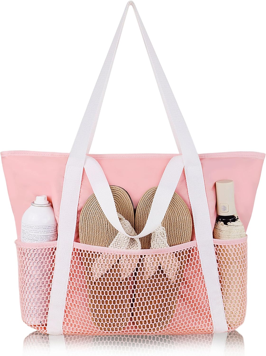 HOMESPON Beach Bag Large Waterproof Sandproof Foldable Tote for Women with Zipper Mesh Pockets for Pool Swim Travel Everyday