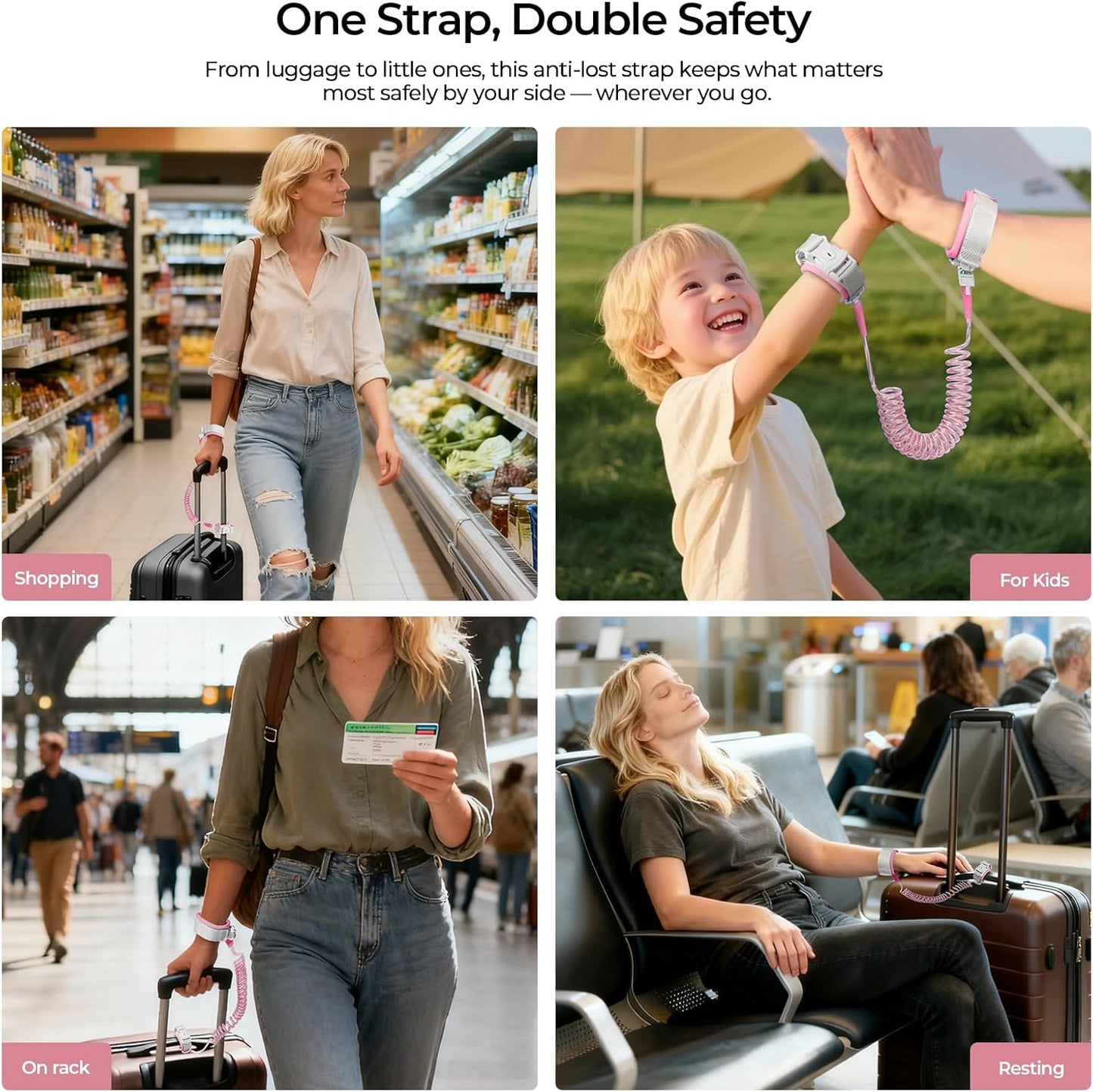 Cable Luggage Lock, Retractable Cable Lock Anti Lost Travel Locks for Suitcase with Wrist Strap for Suitcases, Backpacks, and Carry-On Bags, Pink