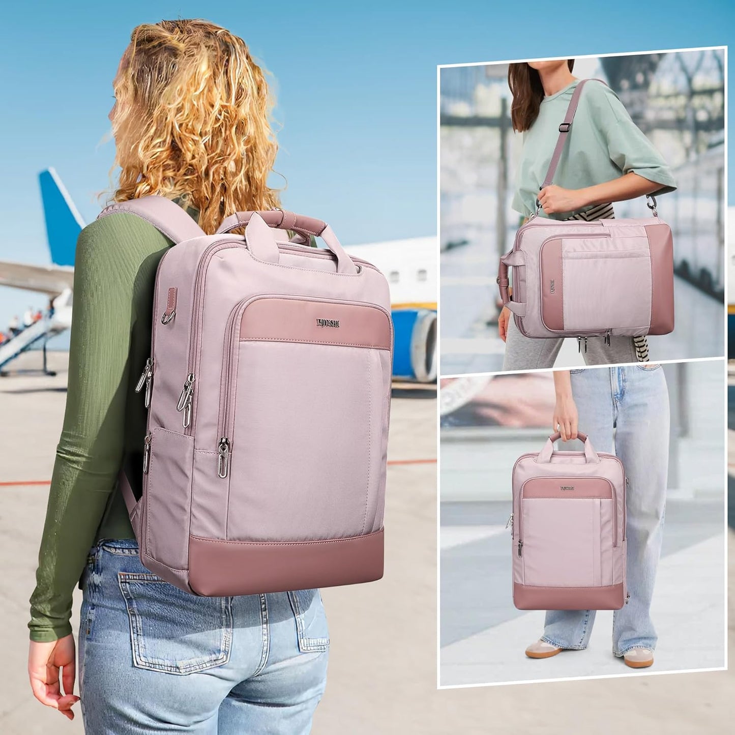 PIJUSHI Laptop Backpack for Women Men Personal Item Travel Backpack Convertible Carry on Bag Flight Approved(PE042 Ashen Purple)