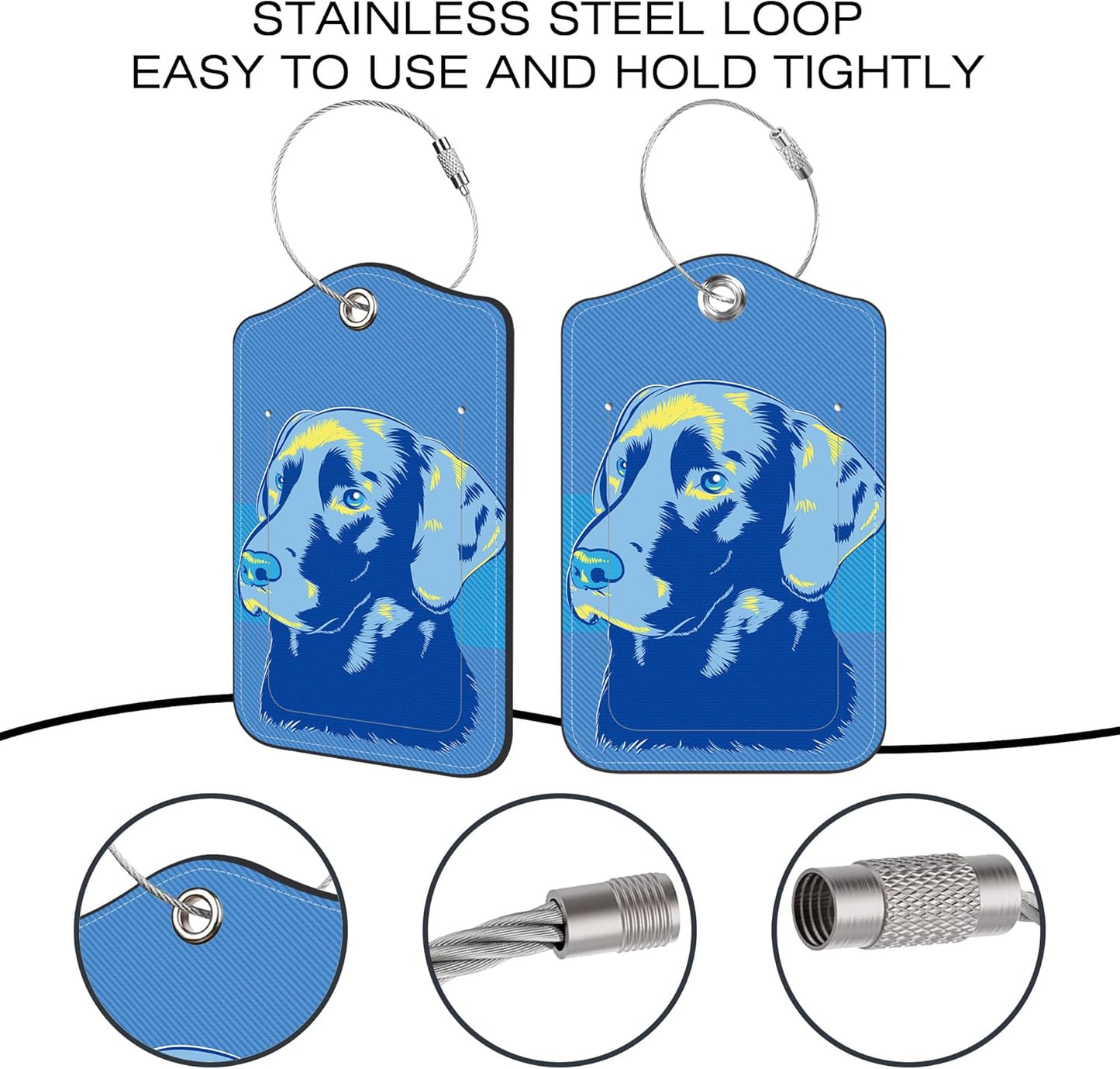 2 Pack Luggage Tags,Labrador Dog PU Leather Idea Baggage Tag with ID Labels Privacy Cover Metal Ring Men and Women Travel Bag Labels