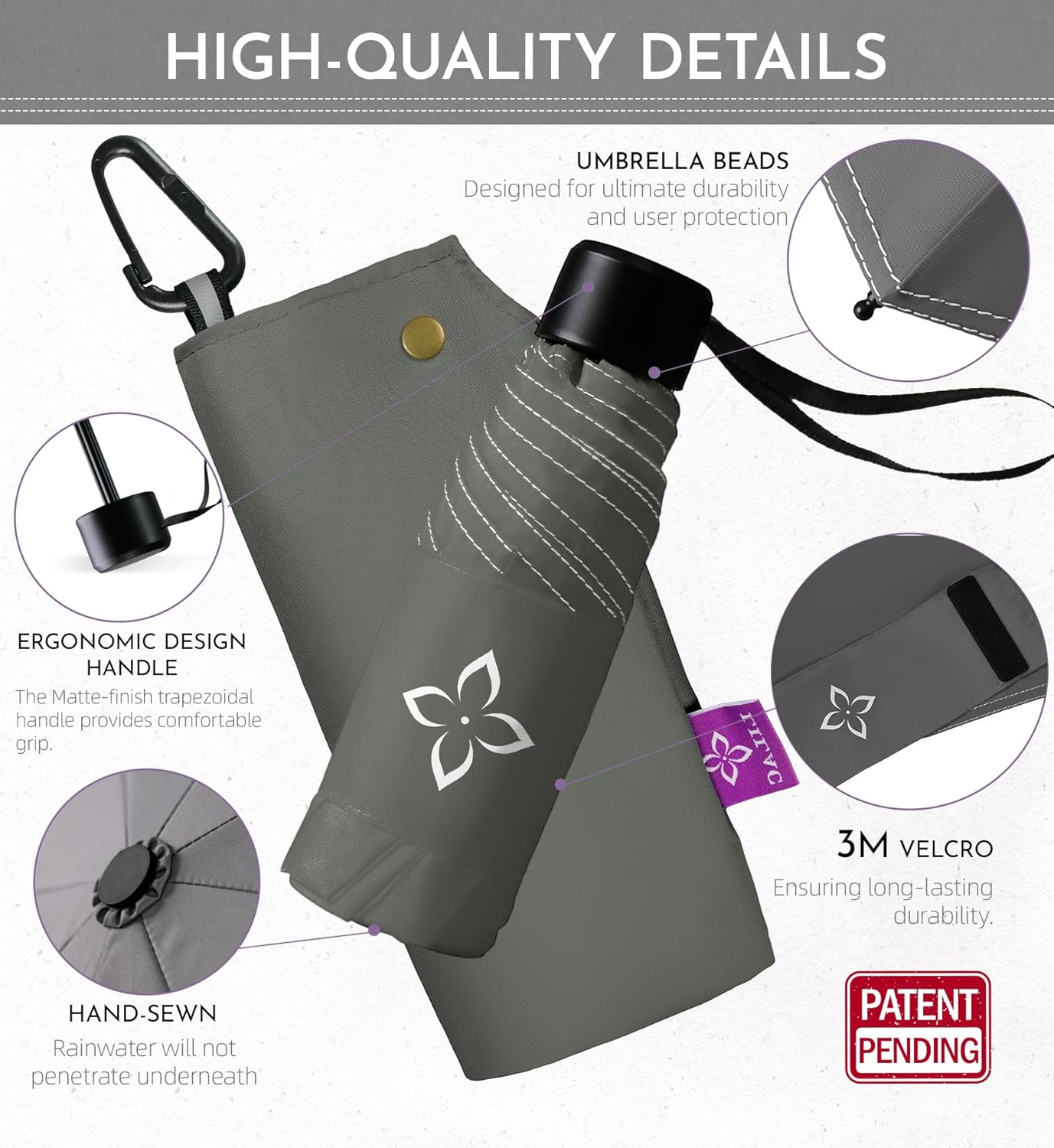 Windproof Travel Mini Umbrella - Manual Open Close with No Rebound for Seniors & Kids, Small Compact and Portable for Rain, Reflective Design for Night Safety Men & Women