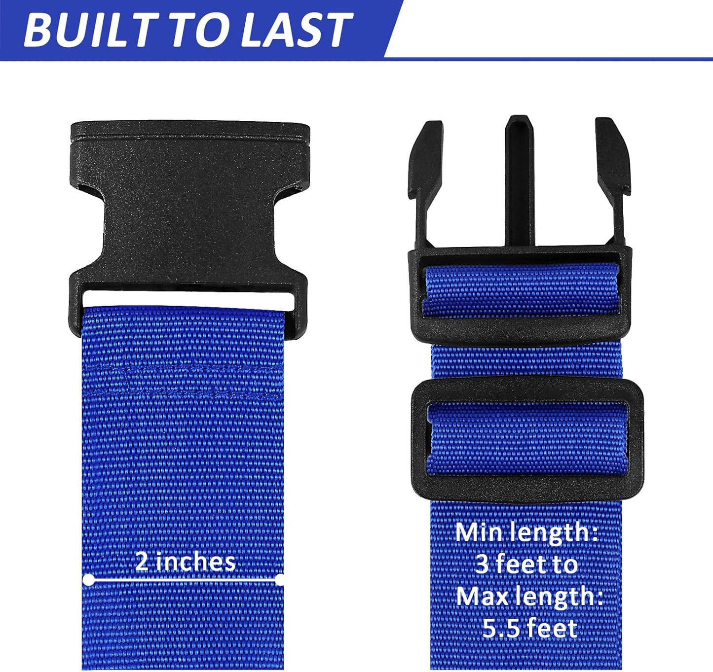 Vivinin 4 Pack Luggage Straps, Nylon Luggage Belt with Buckle Closure, Adjustable 3-5.5ft, Blue