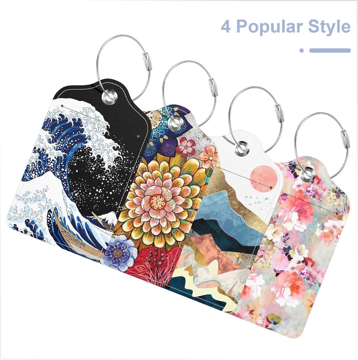 4 Pack PU Leather Luggage Tags for Suitcase, Travel Cruise Luggage Tag with Privacy Flap, Name ID Label and Metal Loop for Women Men Baggage Handbag School Bag Backpack, Modern Art