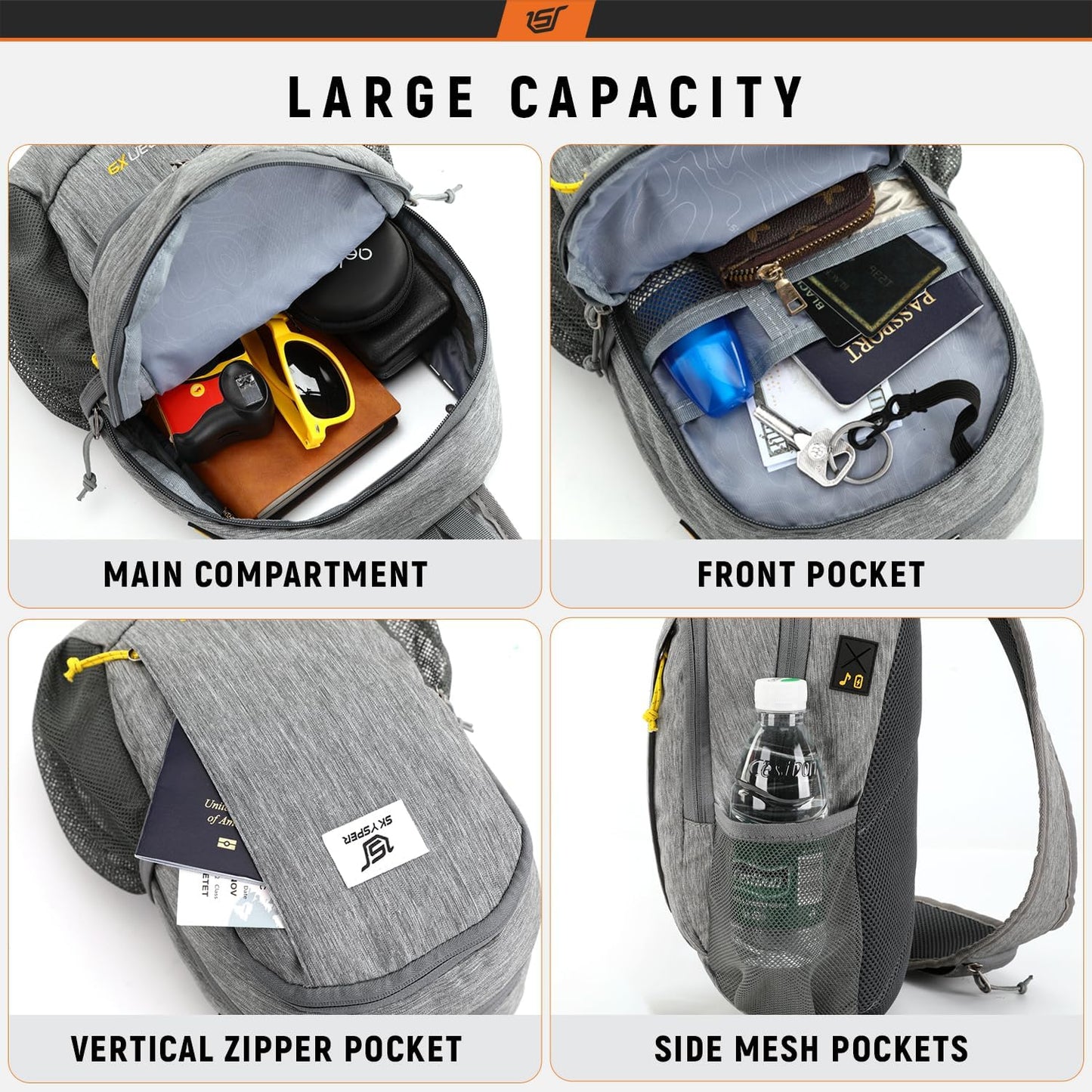 SKYSPER Sling Backpack with RFID Pocket Lightweight Crossbody Bag for Hiking Travel Shoulder Chest Bag for Men Women