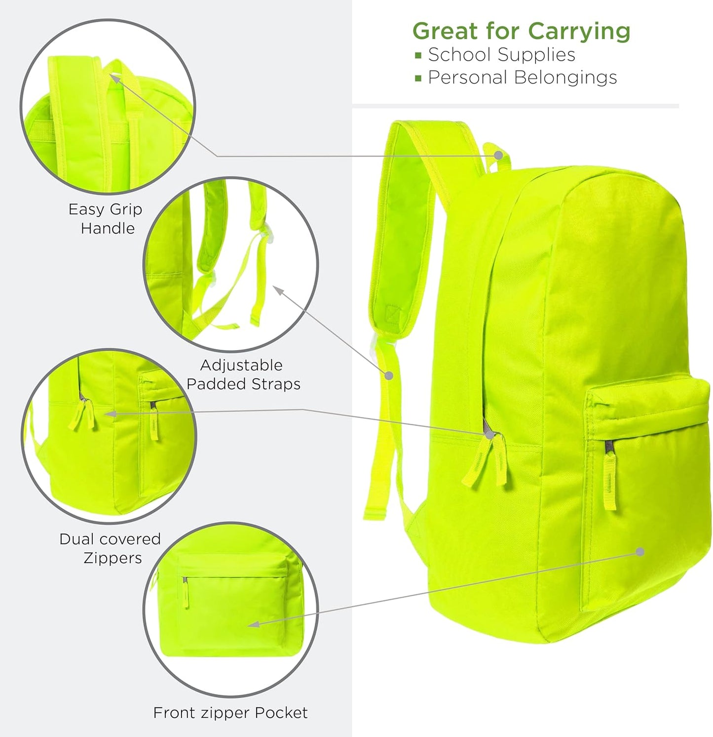 24-Pack 17" School Bright Neon Backpacks for Kids - Bookbags in Bulk for Middle, and High School Students, 6 Assorted Colors