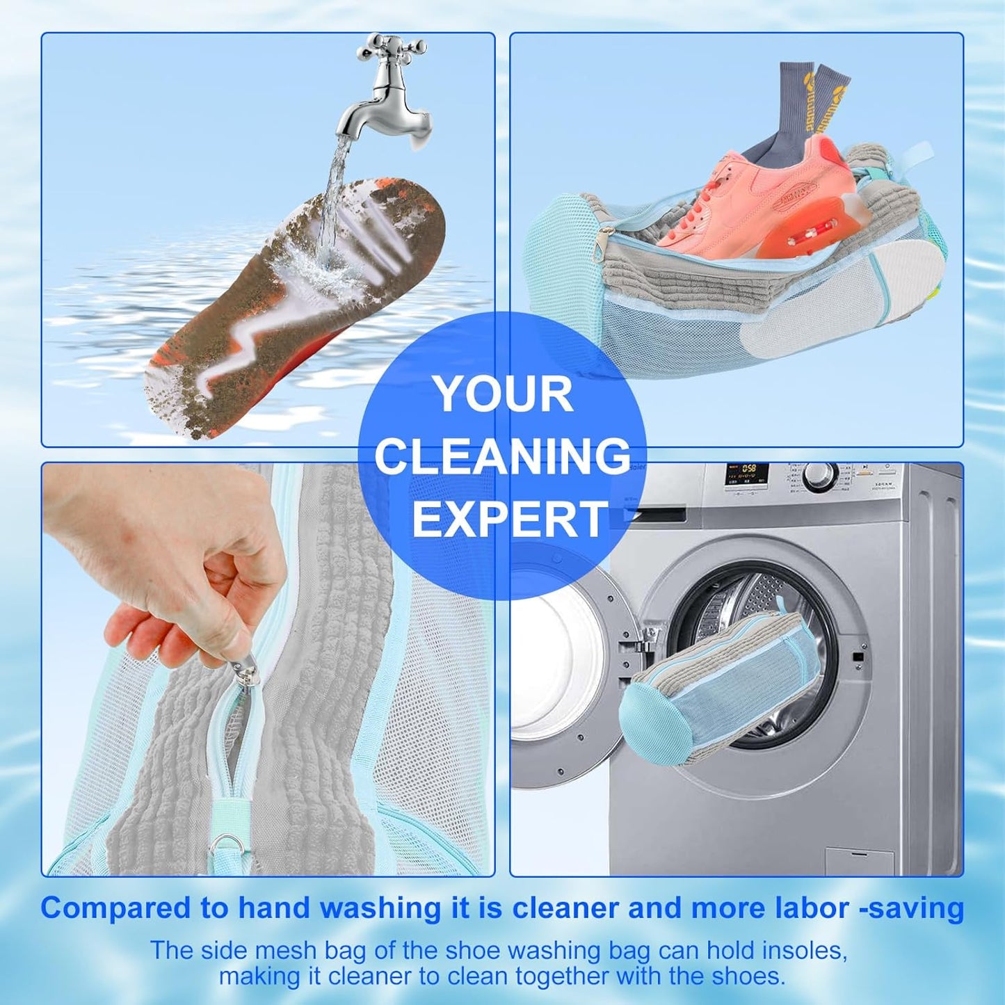Shoe Washing Bags for Washing Machine – Durable Shoe Washing Machine Bags for All Shoe Types Sizes (Large Grey 2PCS）