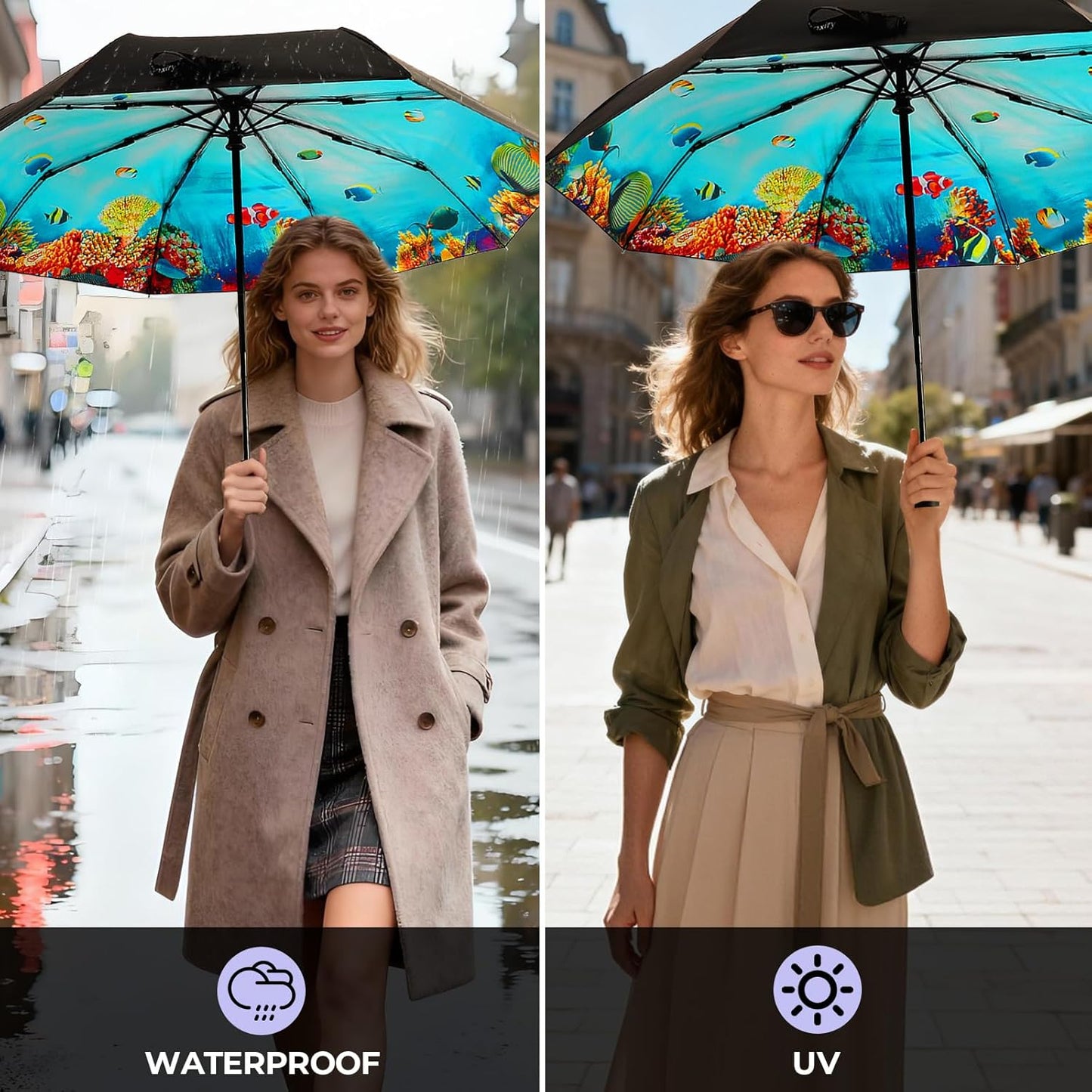 LLanxiry Compact Travel Umbrella, Mini Windproof Umbrellas for Rain & Sun, Small Lightweight Outdoor UV Umbrella, Portable Folding Umbrellas for Travel