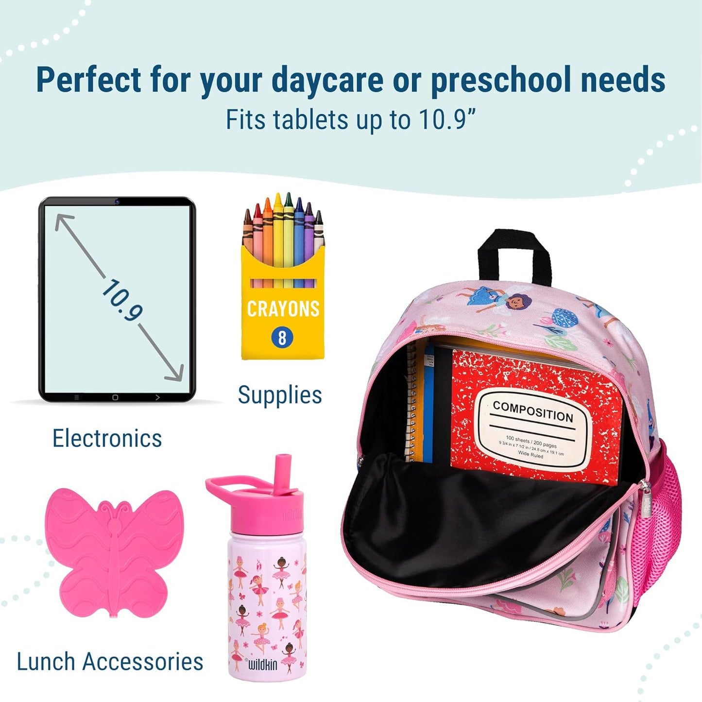 Wildkin 12-inch Kids Backpack – Padded, Adjustable, Ideal for Daycare & Travel (Fairy Garden)