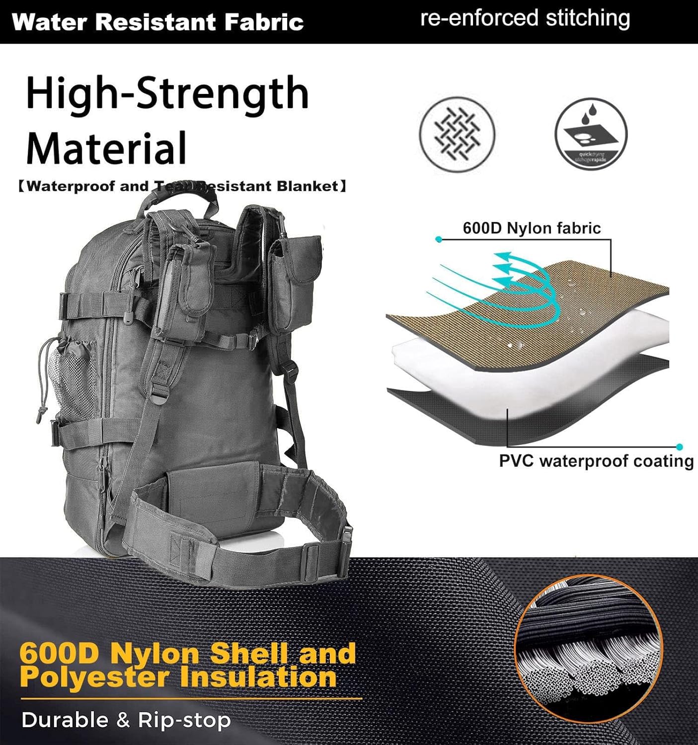 Tactical Backpack Military Army Daypack - Assault Pack for Men Molle Backpacks Bug Out Bag 3 Day Pack for Hiking Camping Travel Hunting Rucksack Trekking Grey